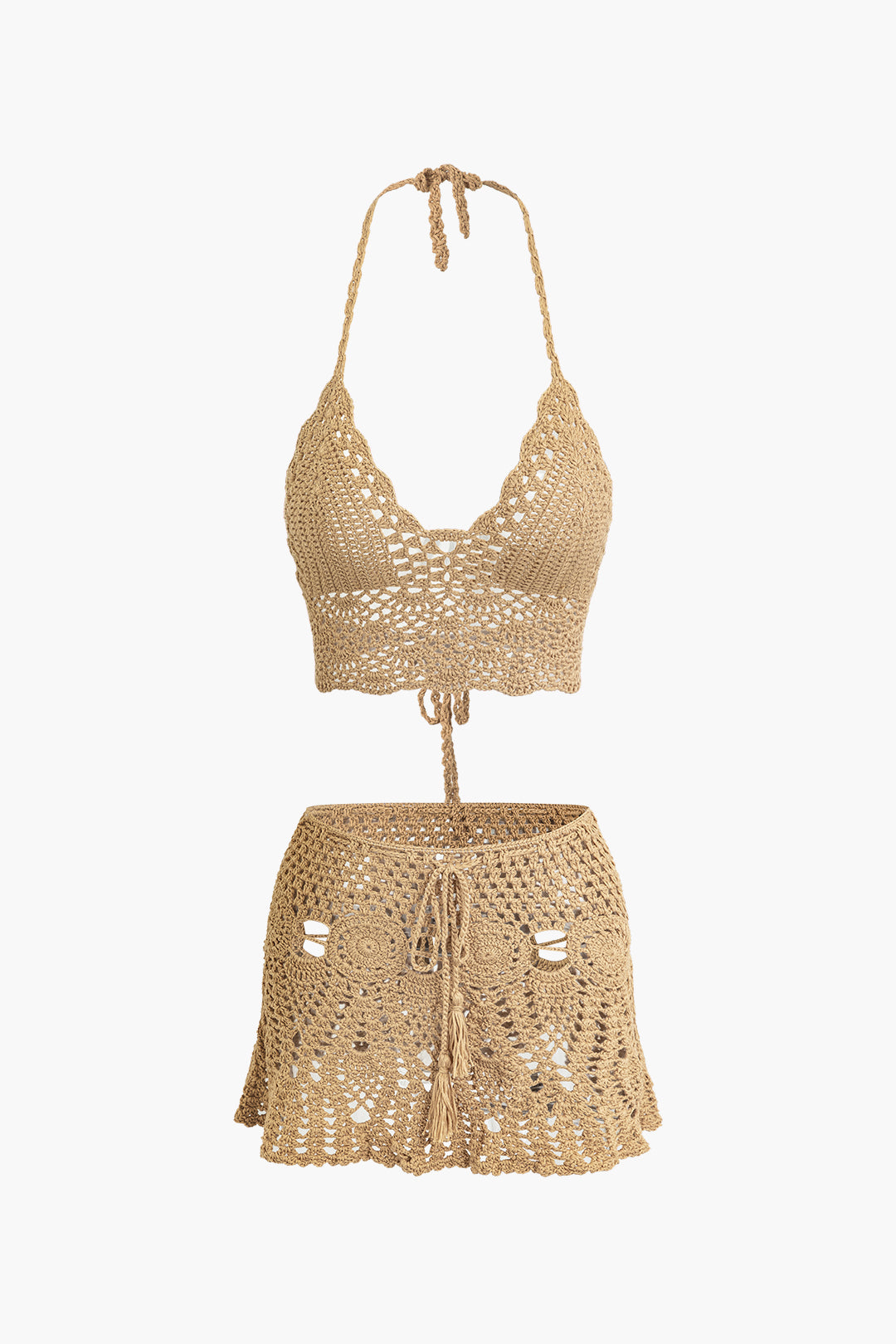 Conjunto Dos Piezas Ganchillo Halter Top Y Falda Mini