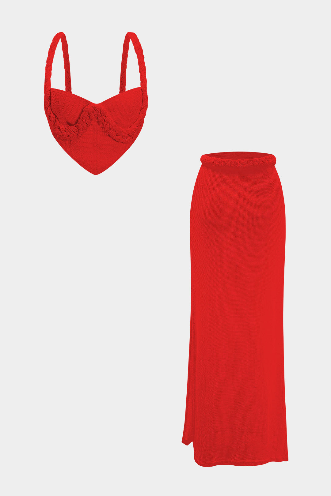 Conjunto Tejido Texturizado Top Crop Falda Con Abertura