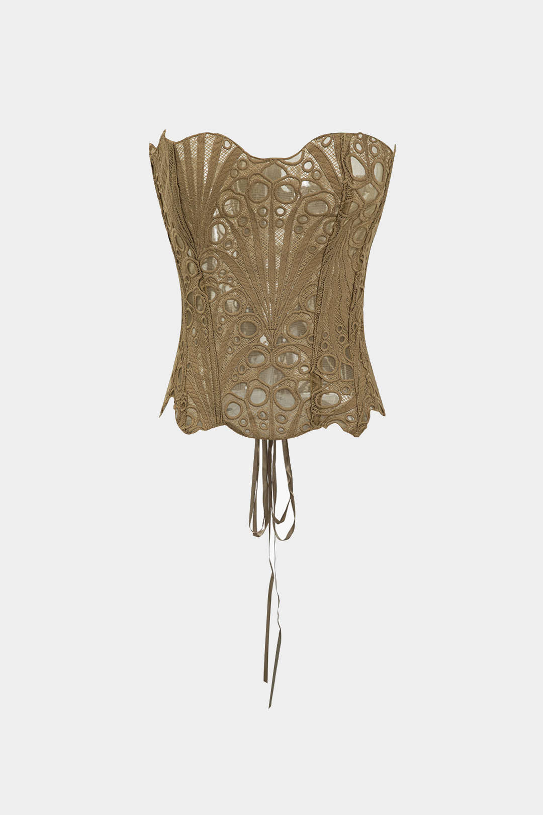 Crop Top Transparente de Encaje Espalda Lazo para Noche
