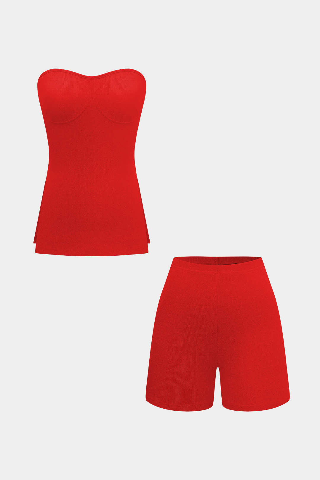 Conjunto Dos Piezas Top Sin Tirantes Y Shorts De Punto
