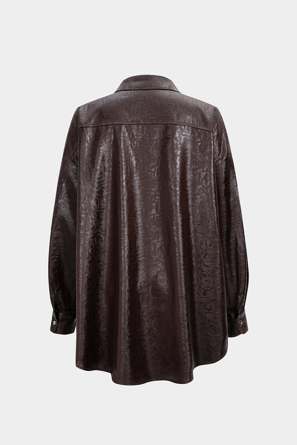 Faux Leather Button Long-Sleeve Shirt