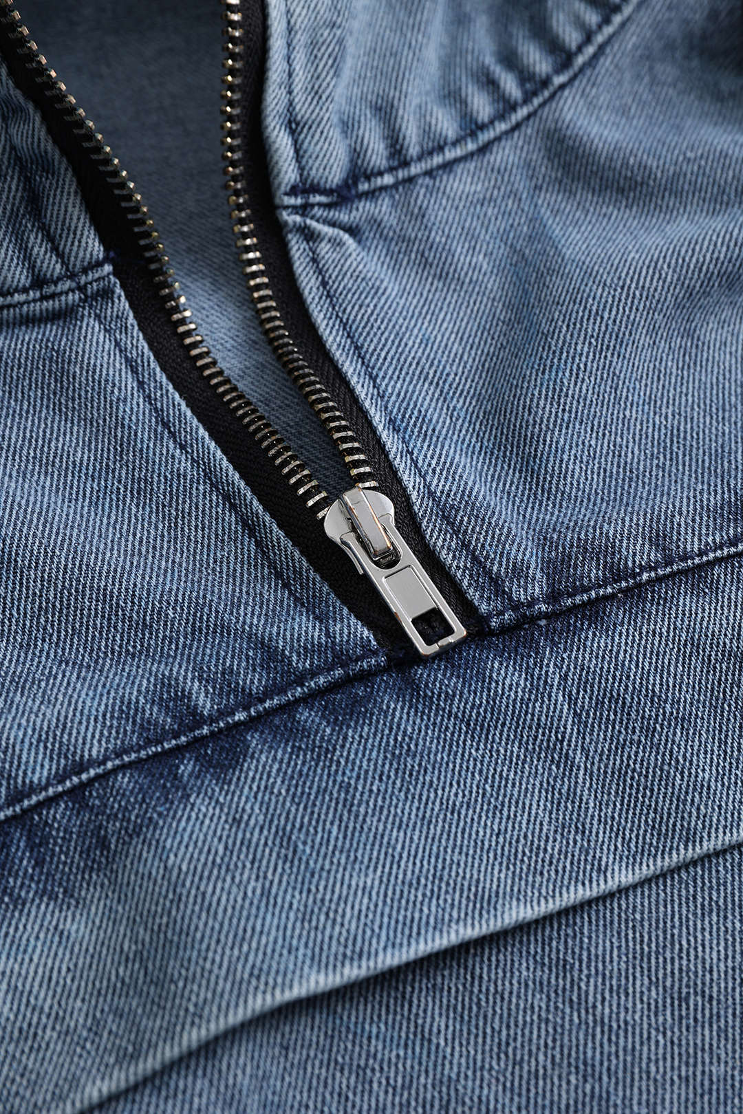 Denim Patchwork Long-Sleeve Hoodie