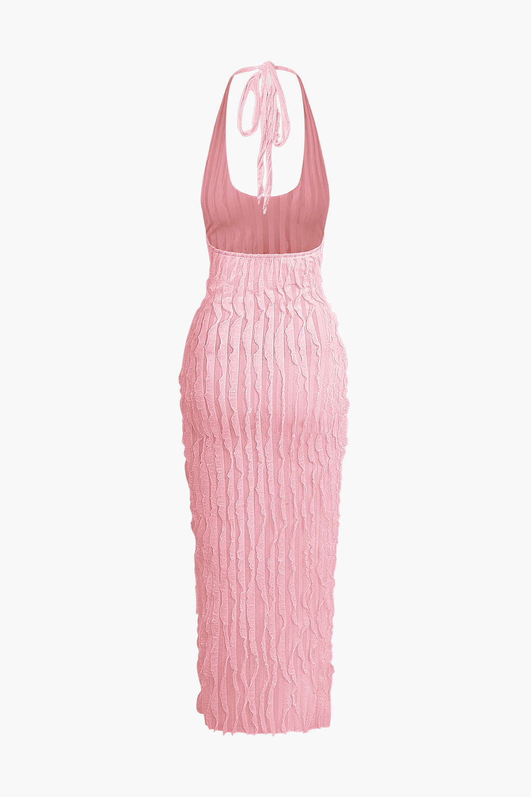 Vestido Maxi Halter Transparente Texturizado Con Volantes