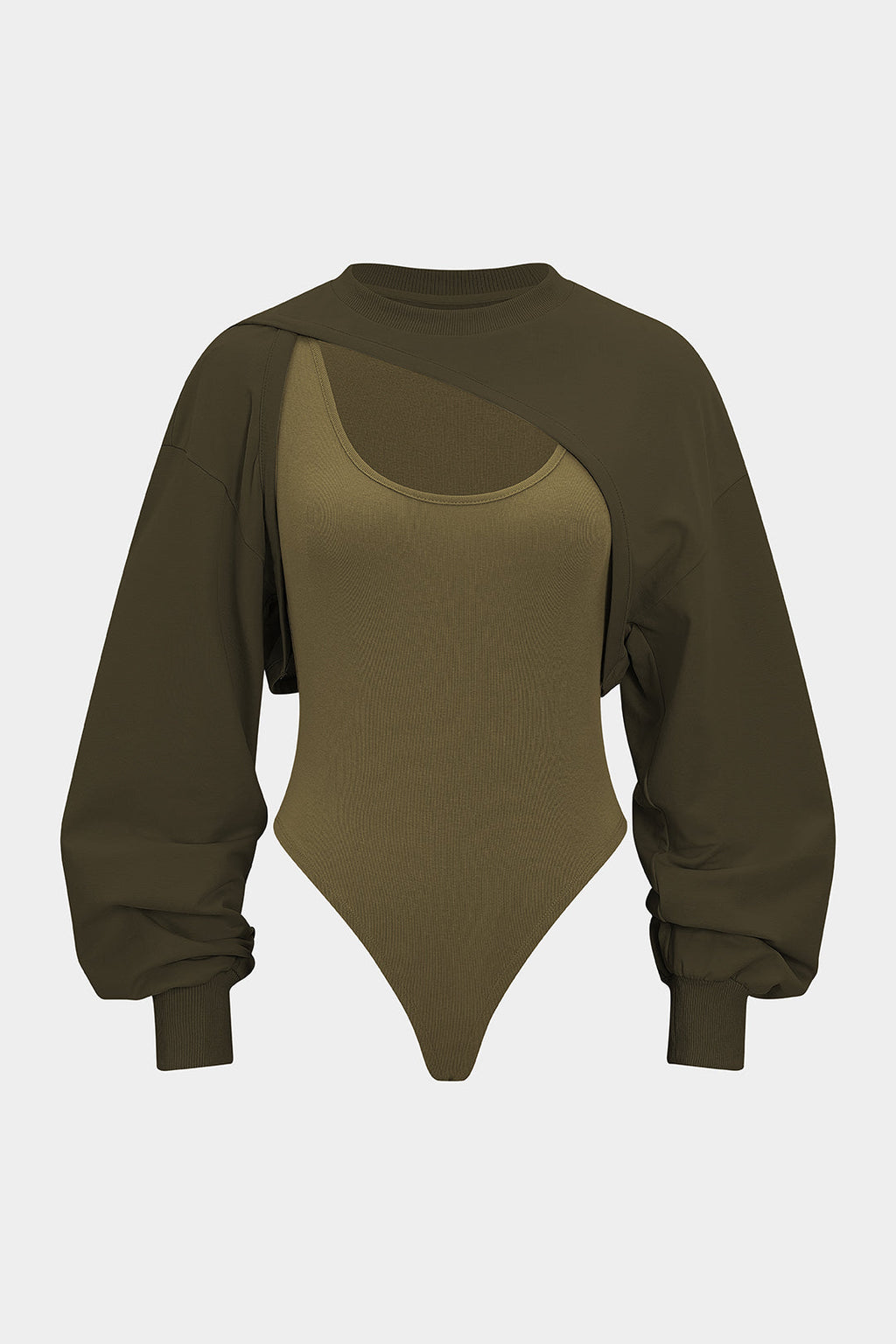 בגד גוף ארוך עם שרוולים מנוגדים ומחטבים 