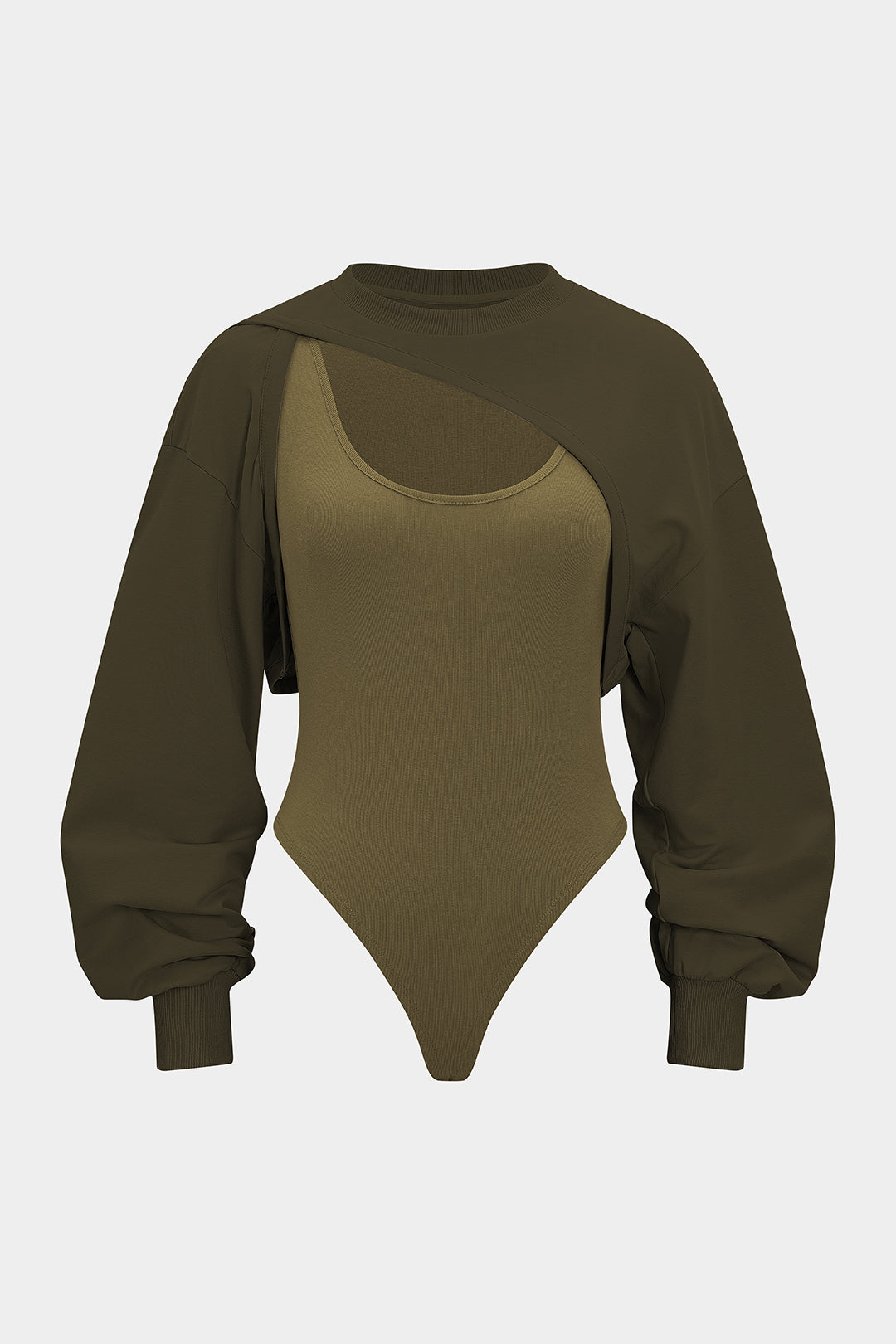 בגד גוף ארוך עם שרוולים מנוגדים ומחטבים 