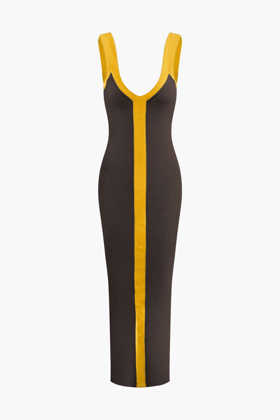 Vestido Maxi Color Block Con Escote En V Y Ribbed Elegante