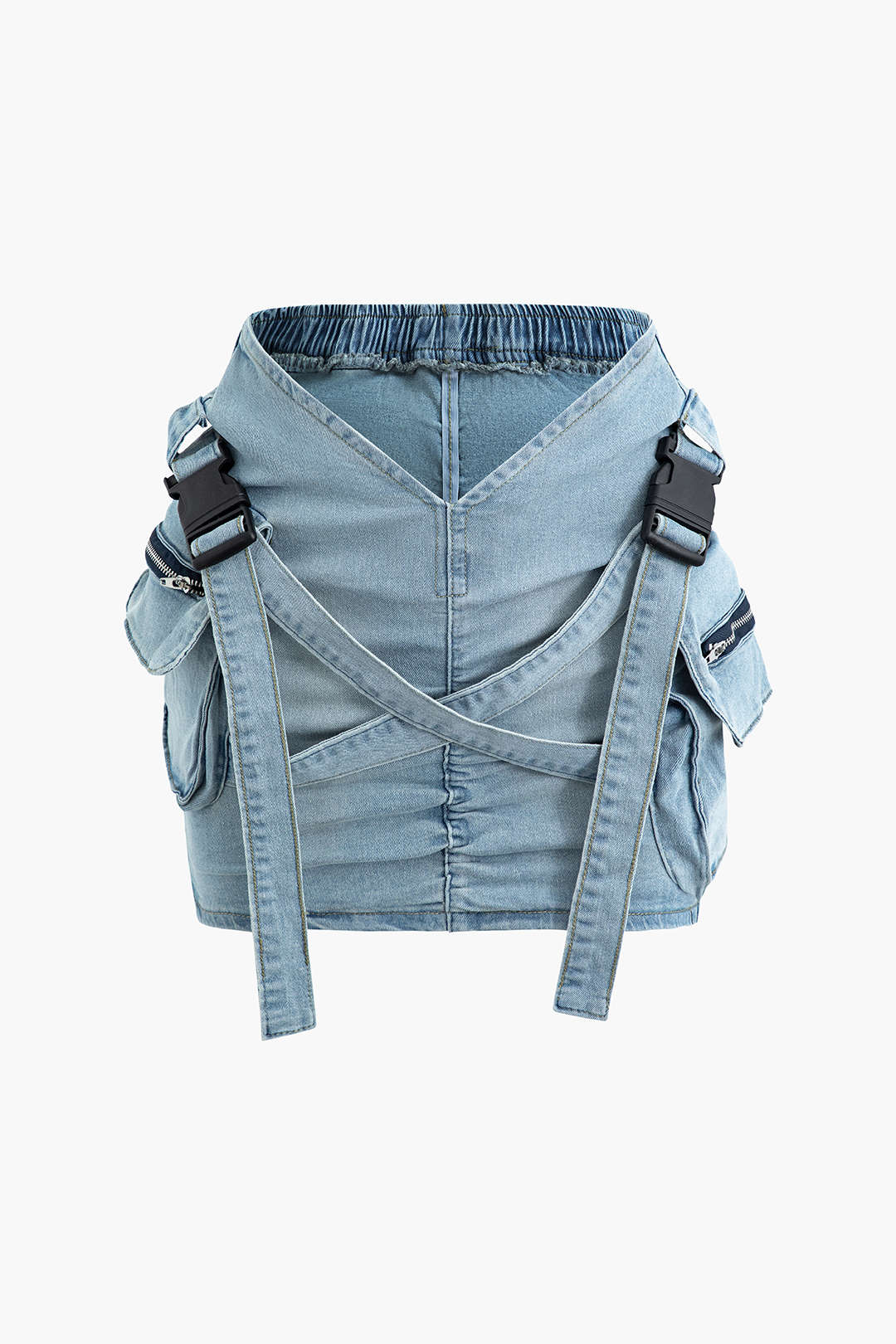 Falda Denim Cargo Cintura Elástica Con Bolsillos Clásica