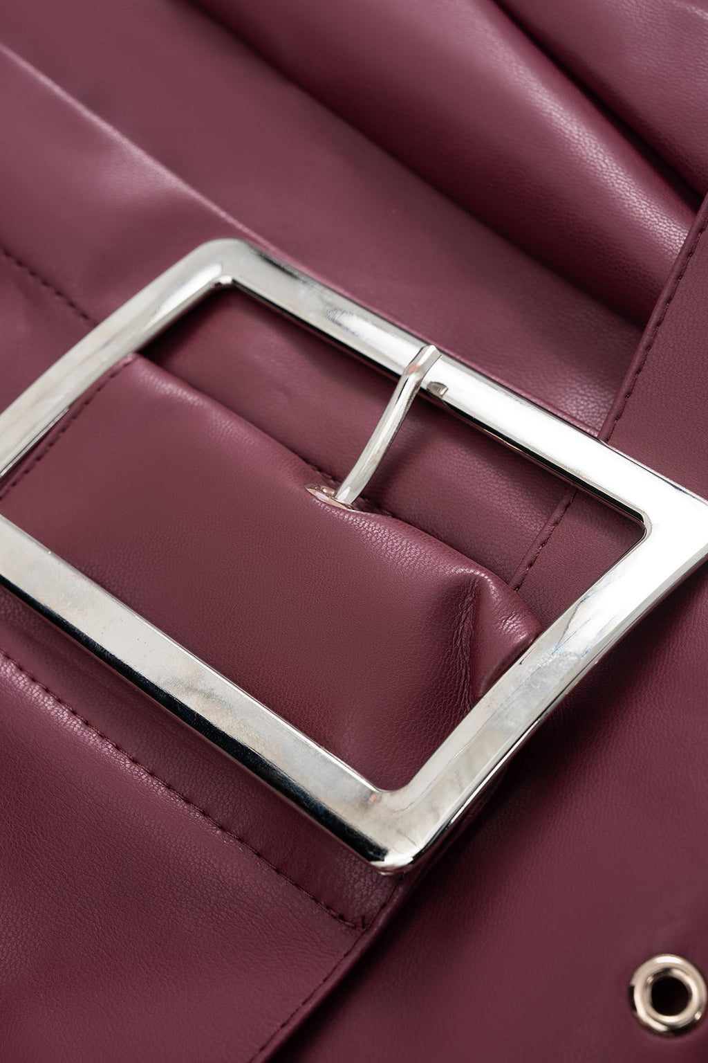 Faux Leather Pleated Belted Long-Sleeve Shirt