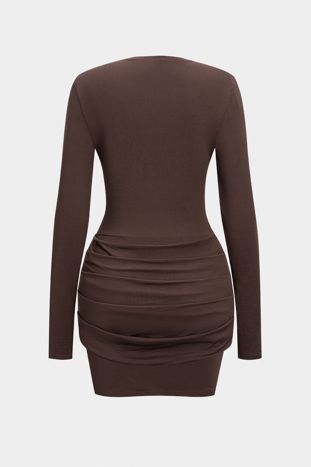 Solid Ruched Long Sleeve Mini Dress
