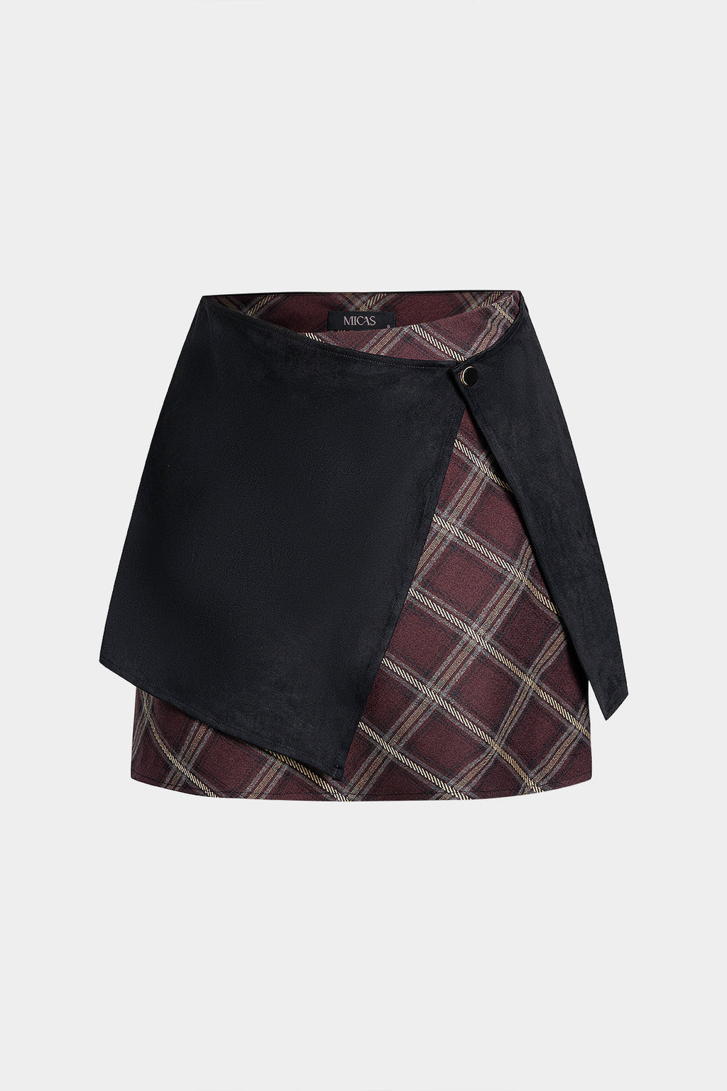 חצאית אסימטרית עם הדפס משובץ וזמש טלאים 