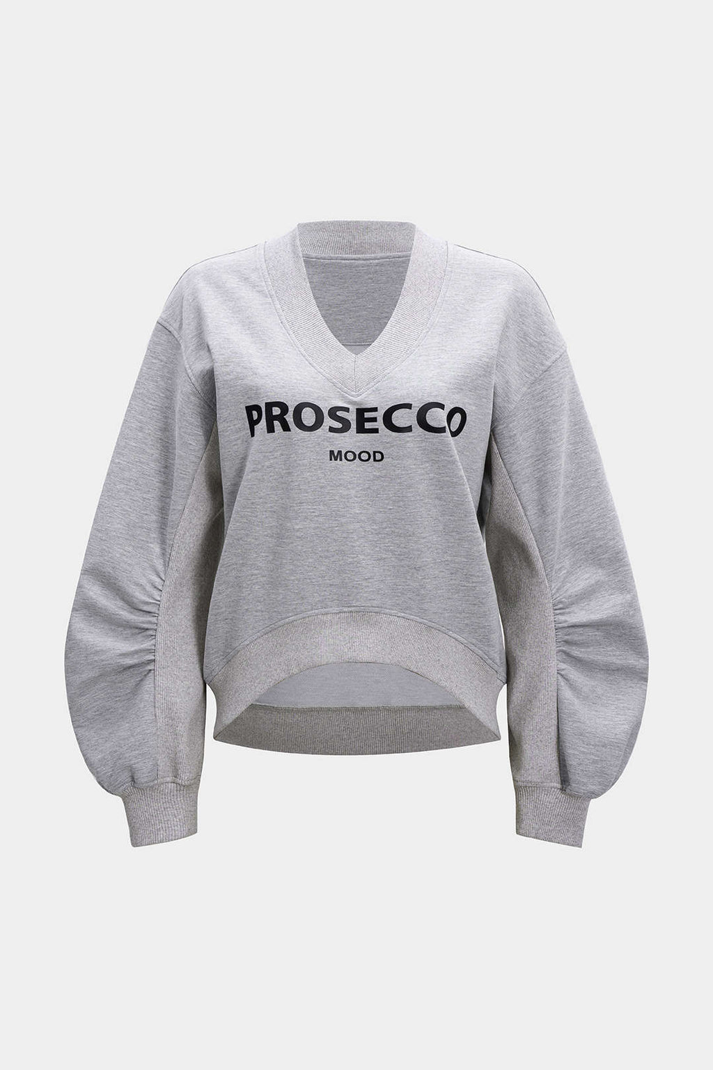 סווטשירט ארוך עם צווארון V והדפס אותיות 