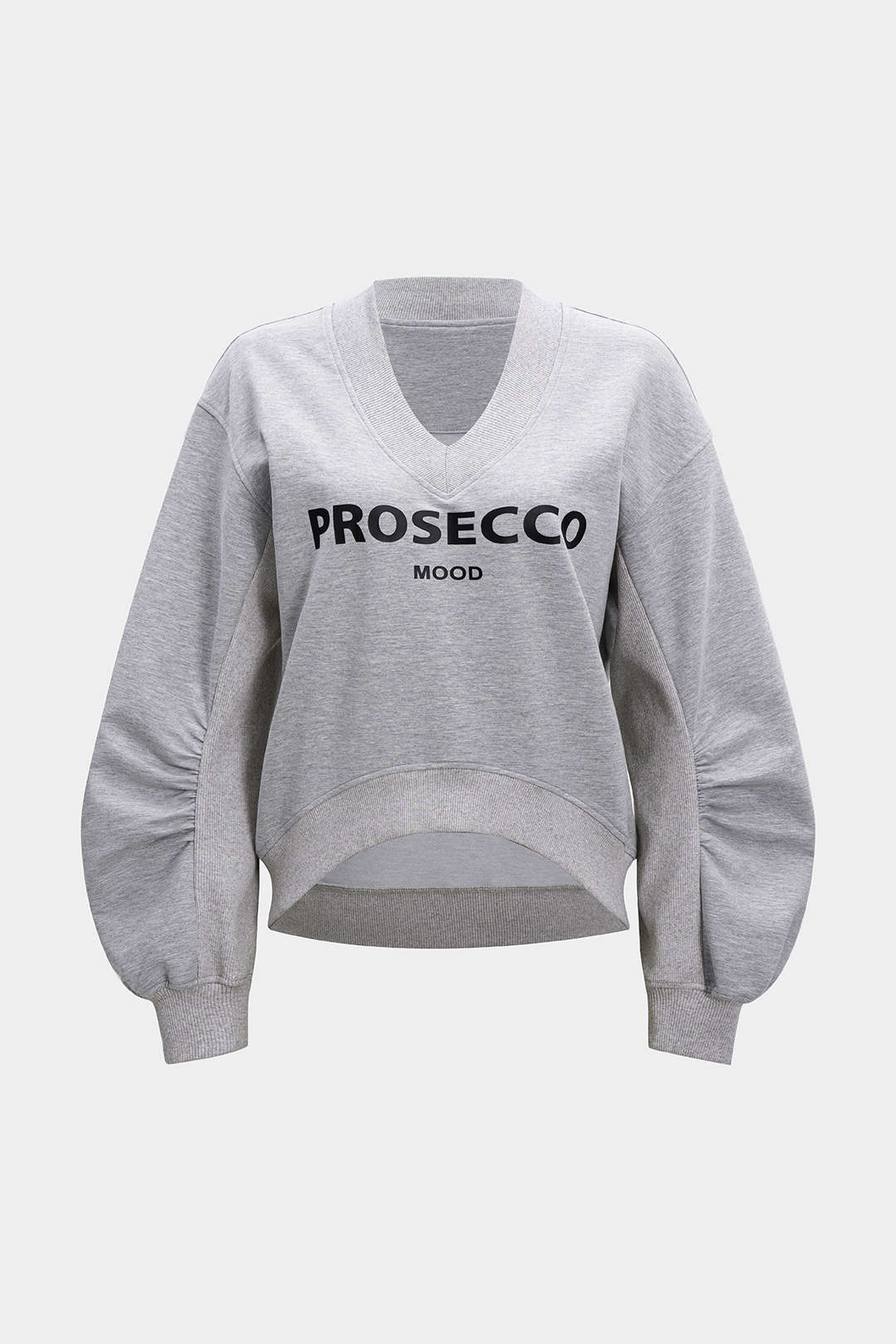 סווטשירט ארוך עם צווארון V והדפס אותיות 