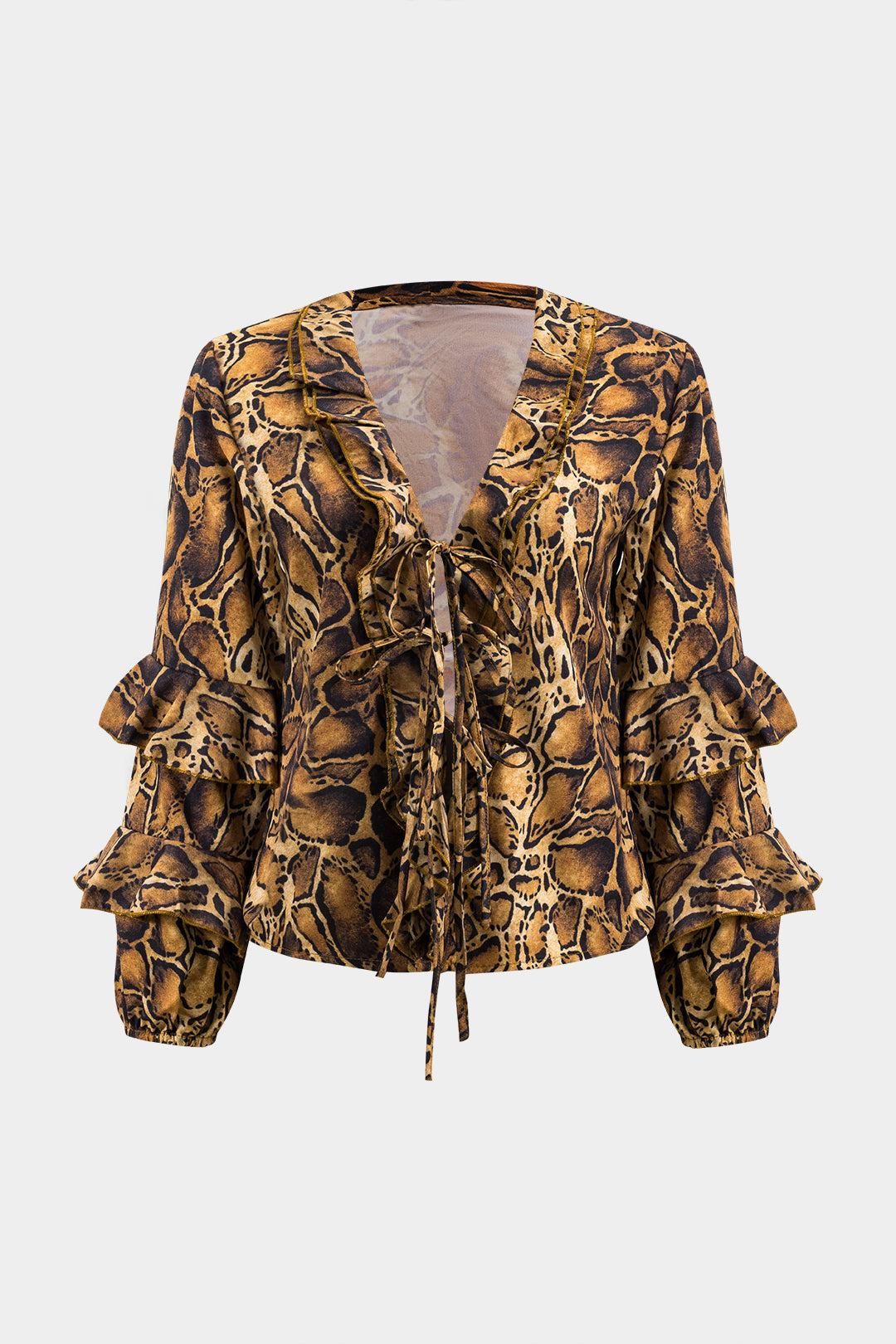 חולצה ארוכת שרוולים עם הדפס נמר וקשירה מלפנים 