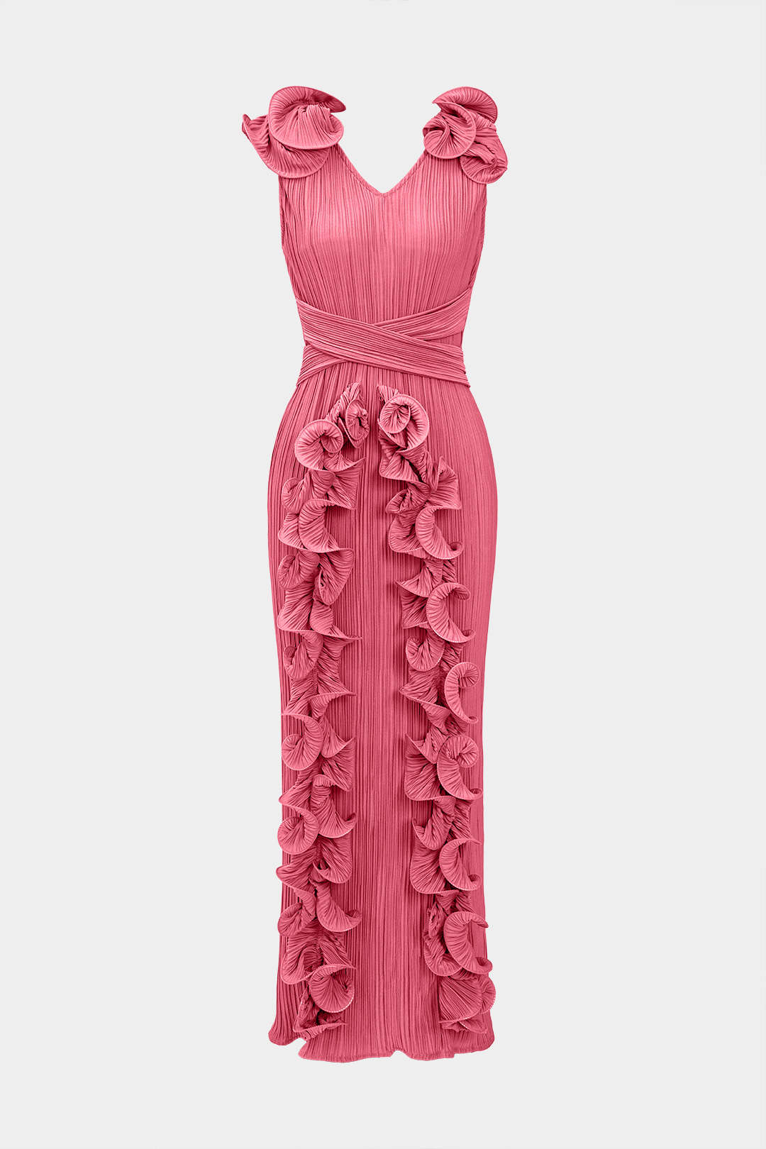 Vestido Midi Con Cuello En V Y Textura Floral 3D Sutil