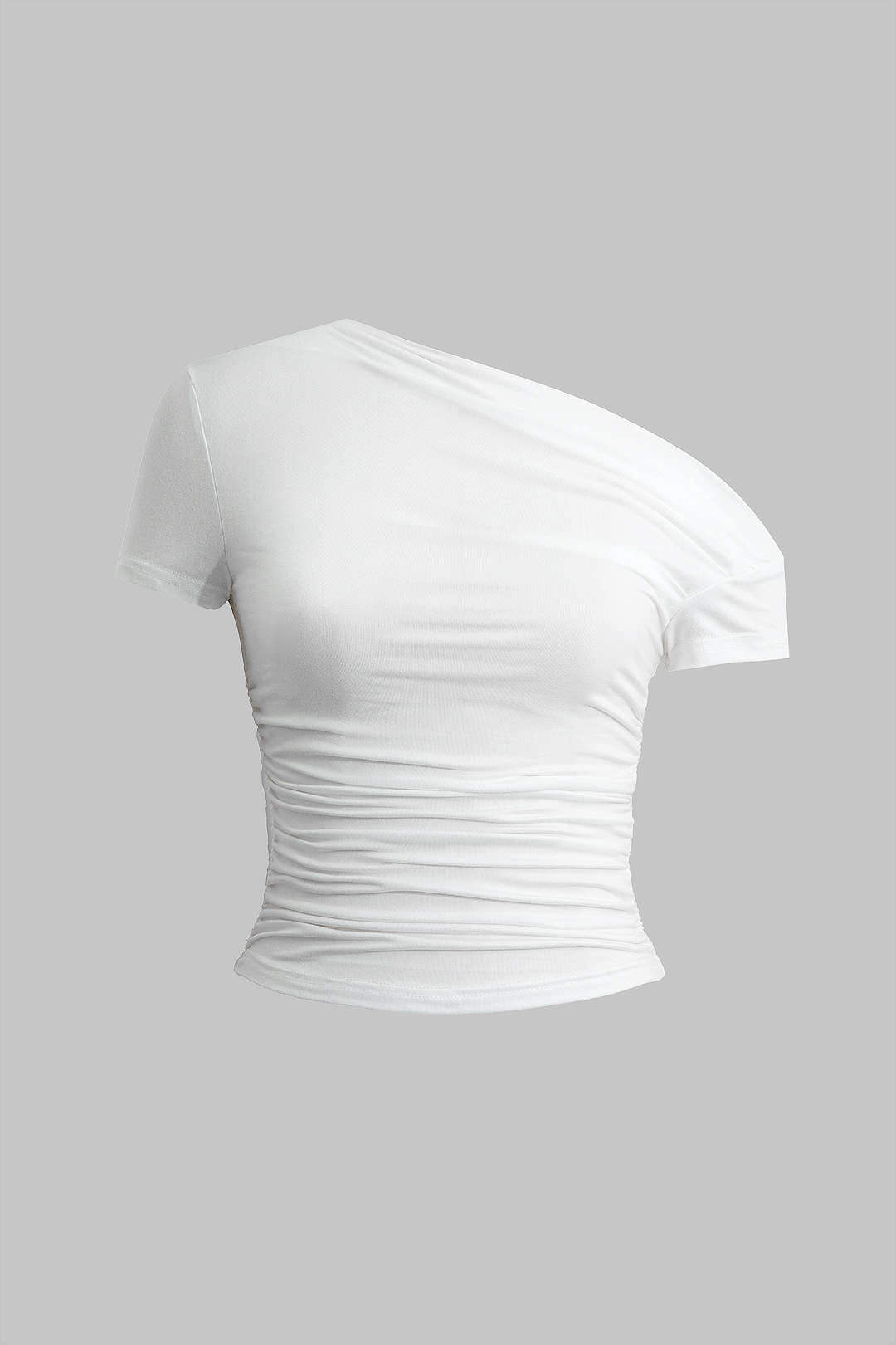 Camiseta Básica Asimétrica Drapada Para Uso Diario Versátil