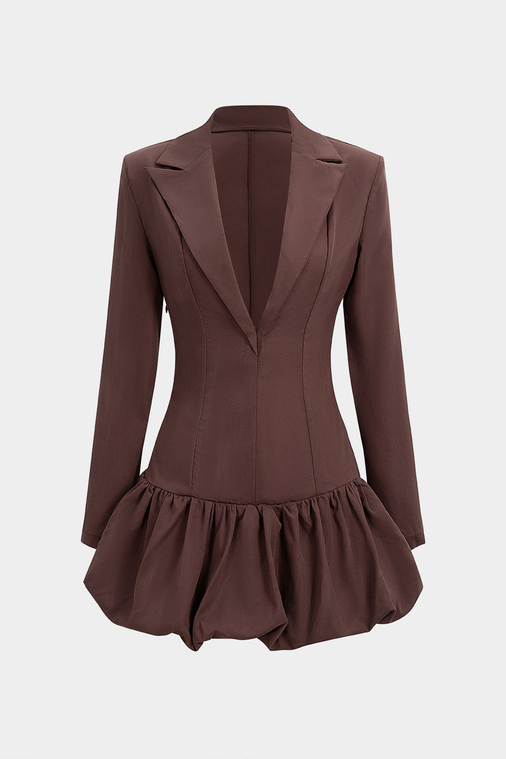 V-Neck Shoulder Pads Puff Hem Long Sleeve Mini Dress