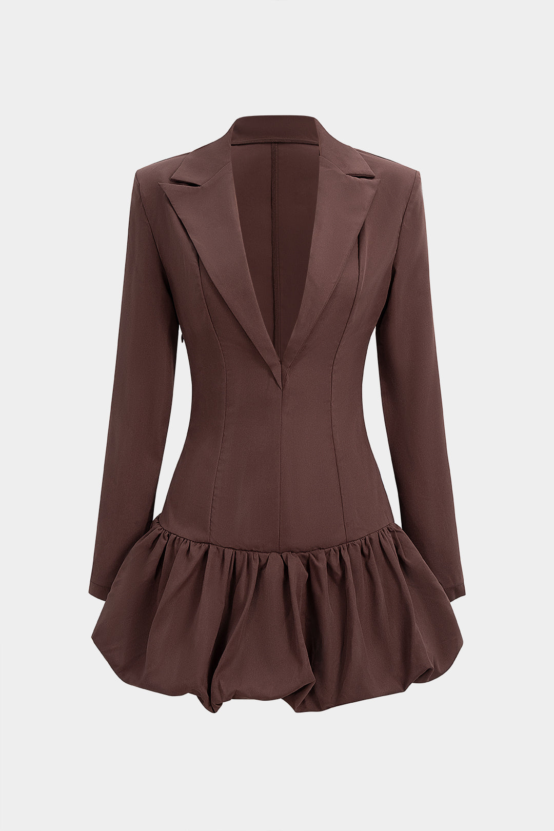 V-Neck Shoulder Pads Puff Hem Long Sleeve Mini Dress