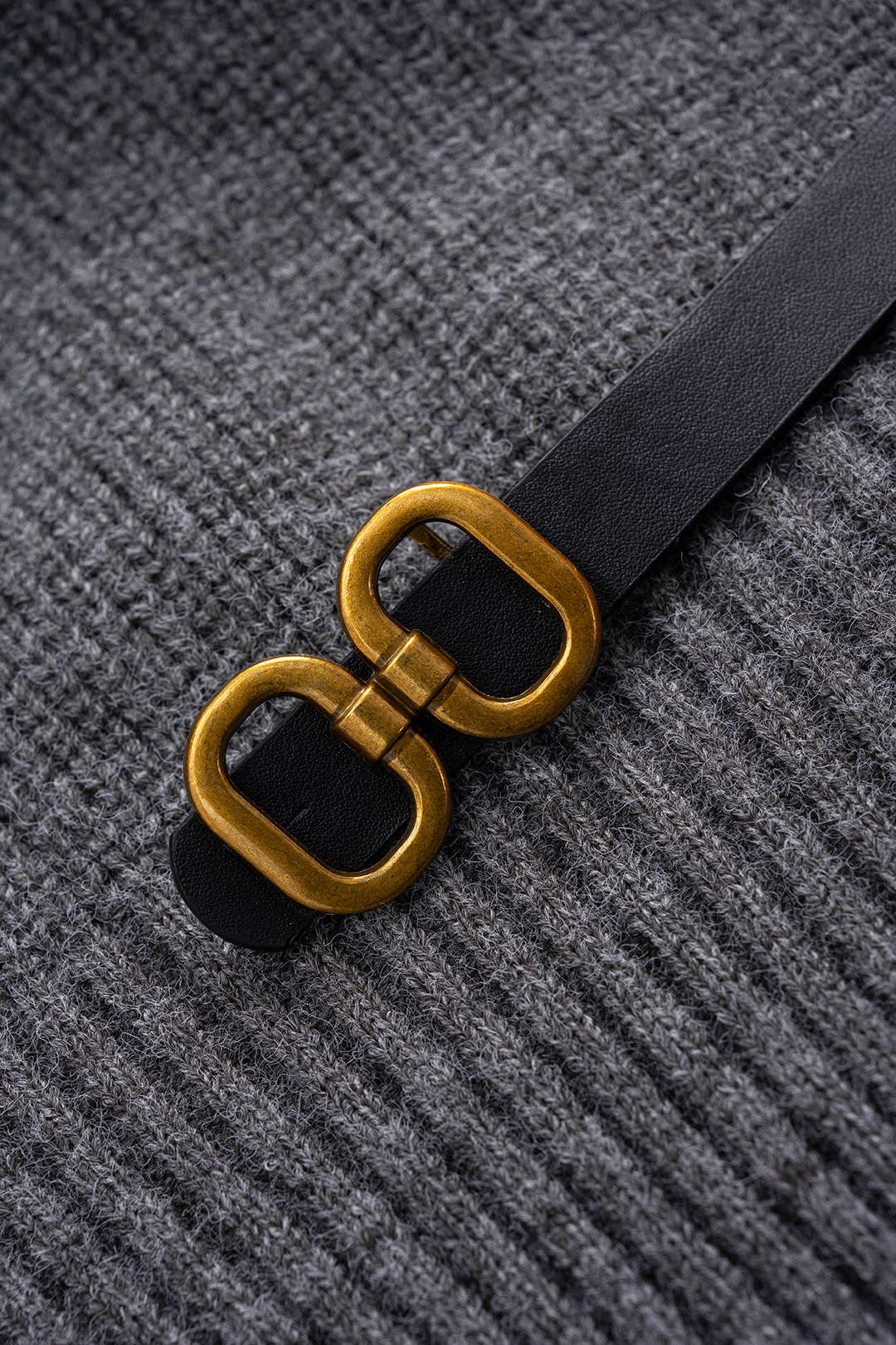 Knit Lapel Belted Long Sleeve Dress