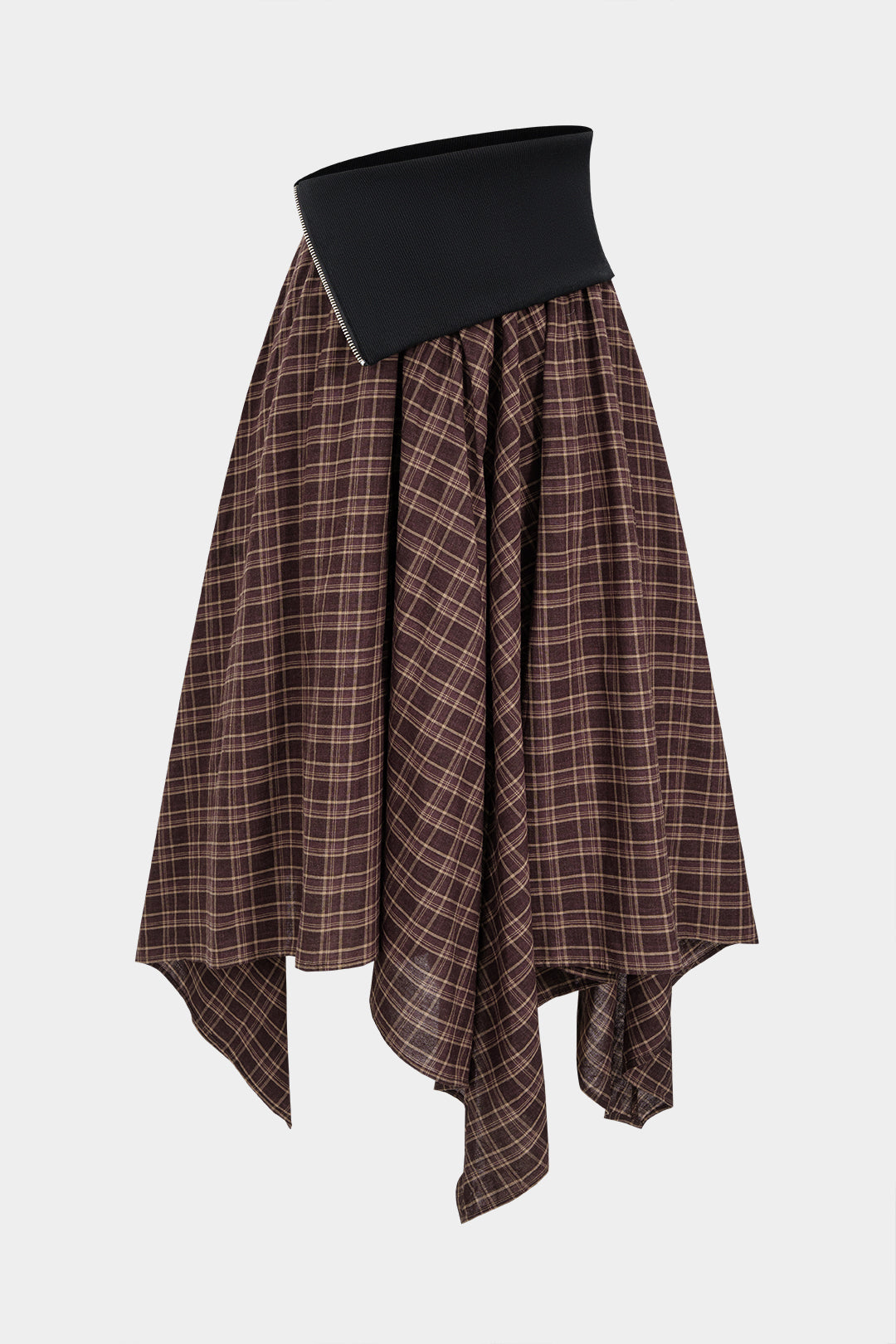 חצאית טלאים עם שוליים לא סדירה ומותניים גבוהים 