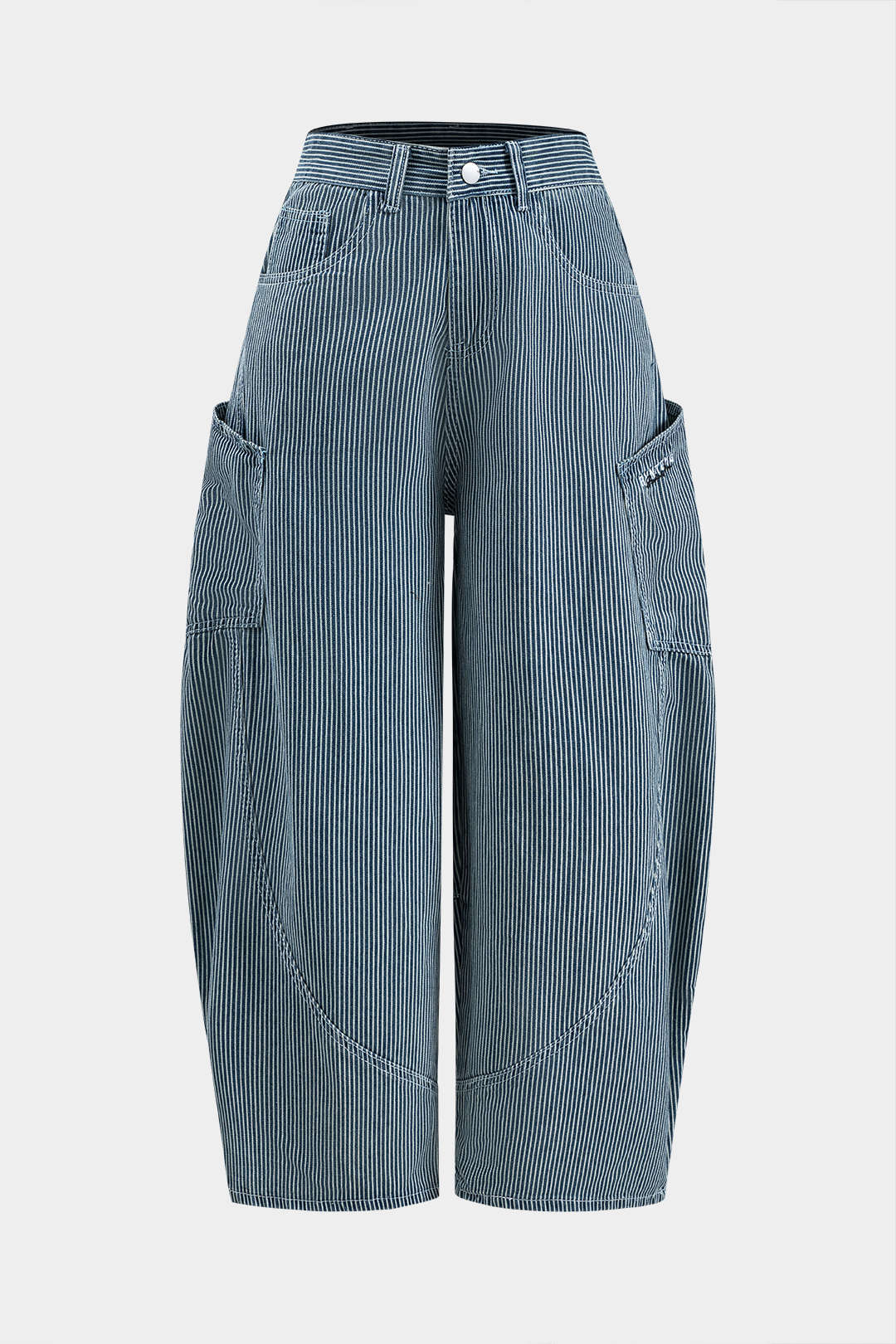 Jeans Anchos de Denim Rayados con Bolsillo Monograma