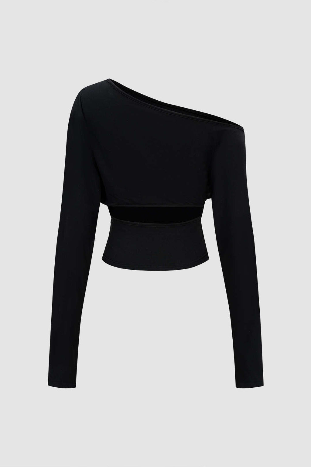 Cut Out Asymmetrical Neck Ruched Long-Sleeve Top