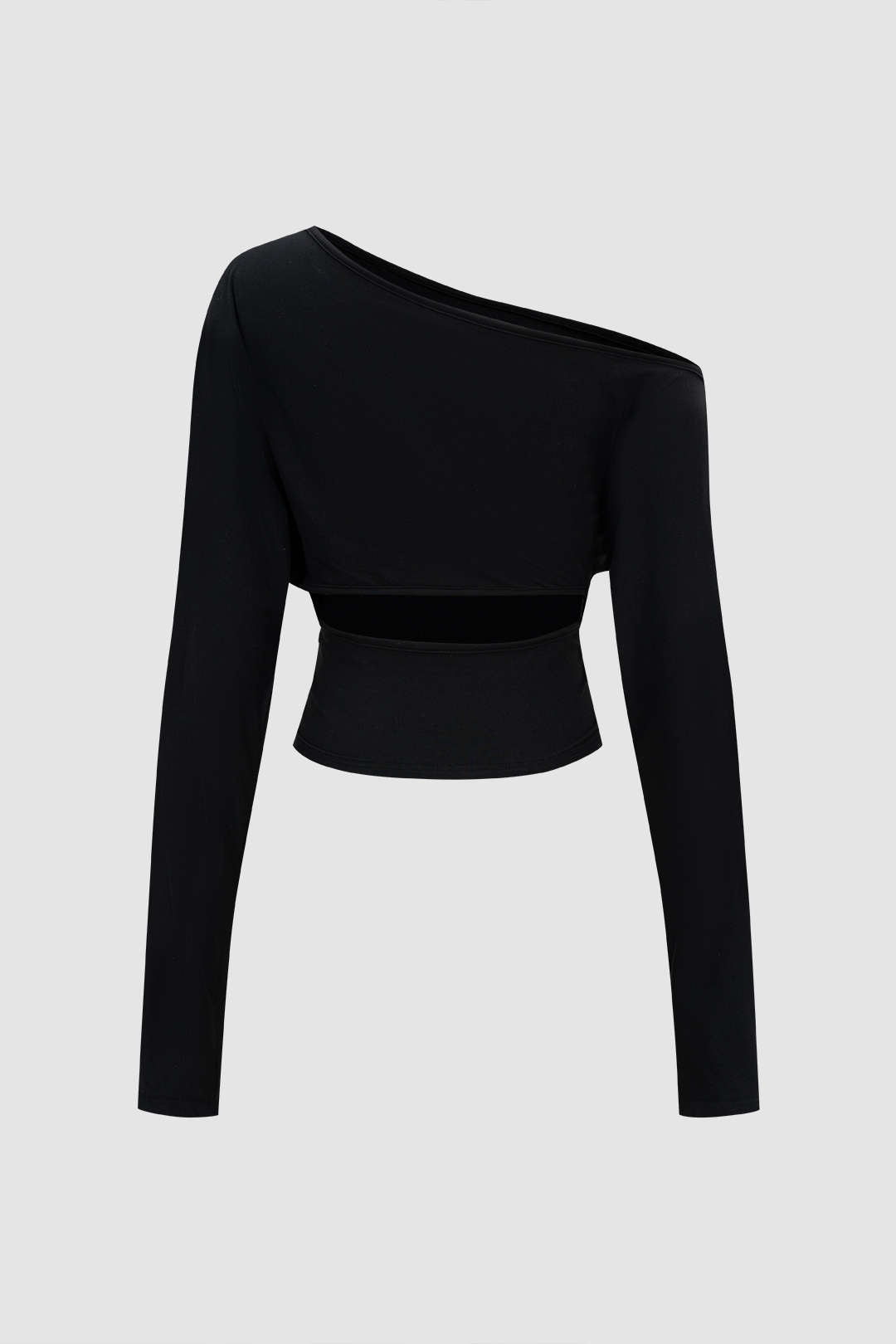 Cut Out Asymmetrical Neck Ruched Long-Sleeve Top