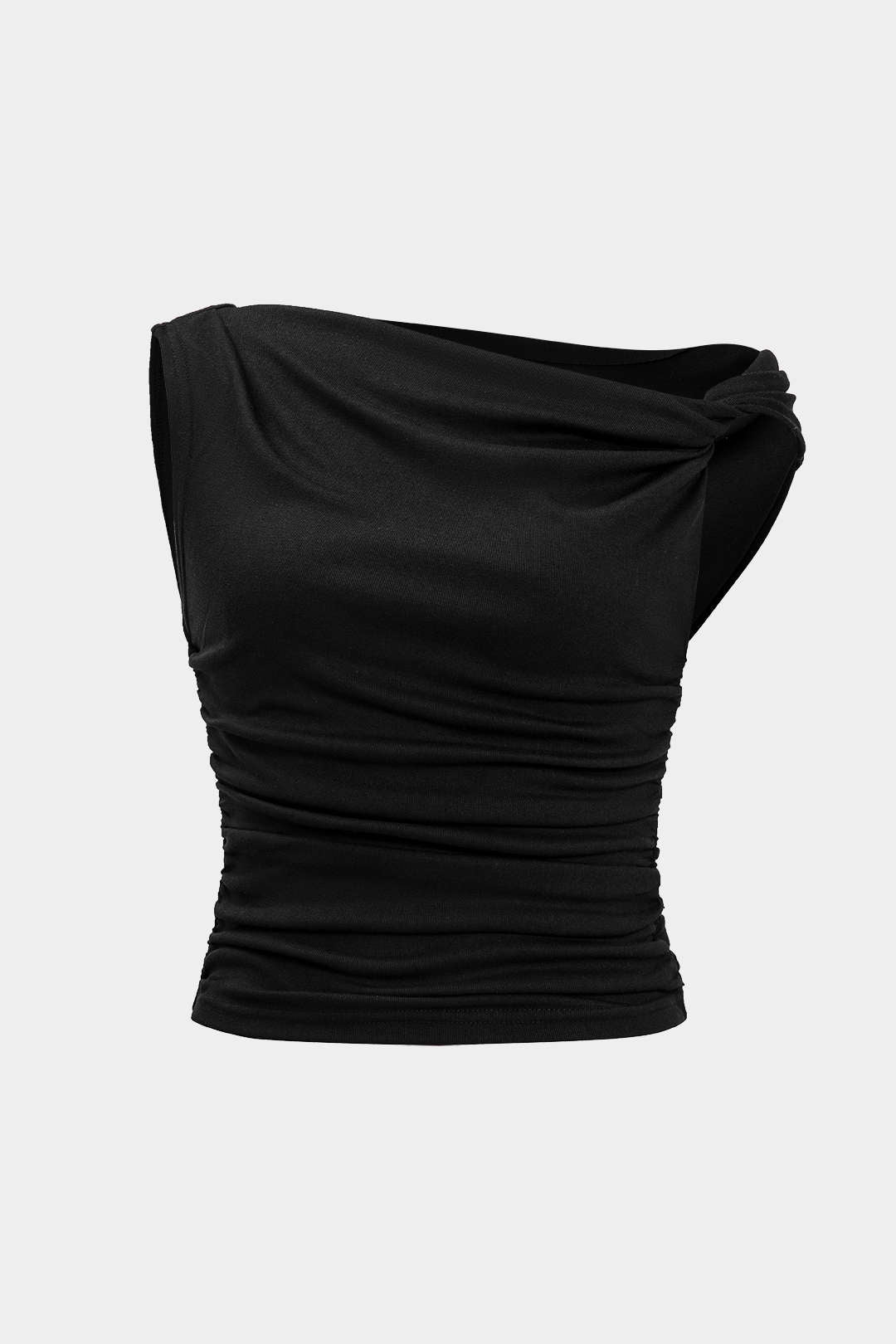 Blusa Asimétrica Con Nudo En Un Hombro Sin Mangas Drapeada