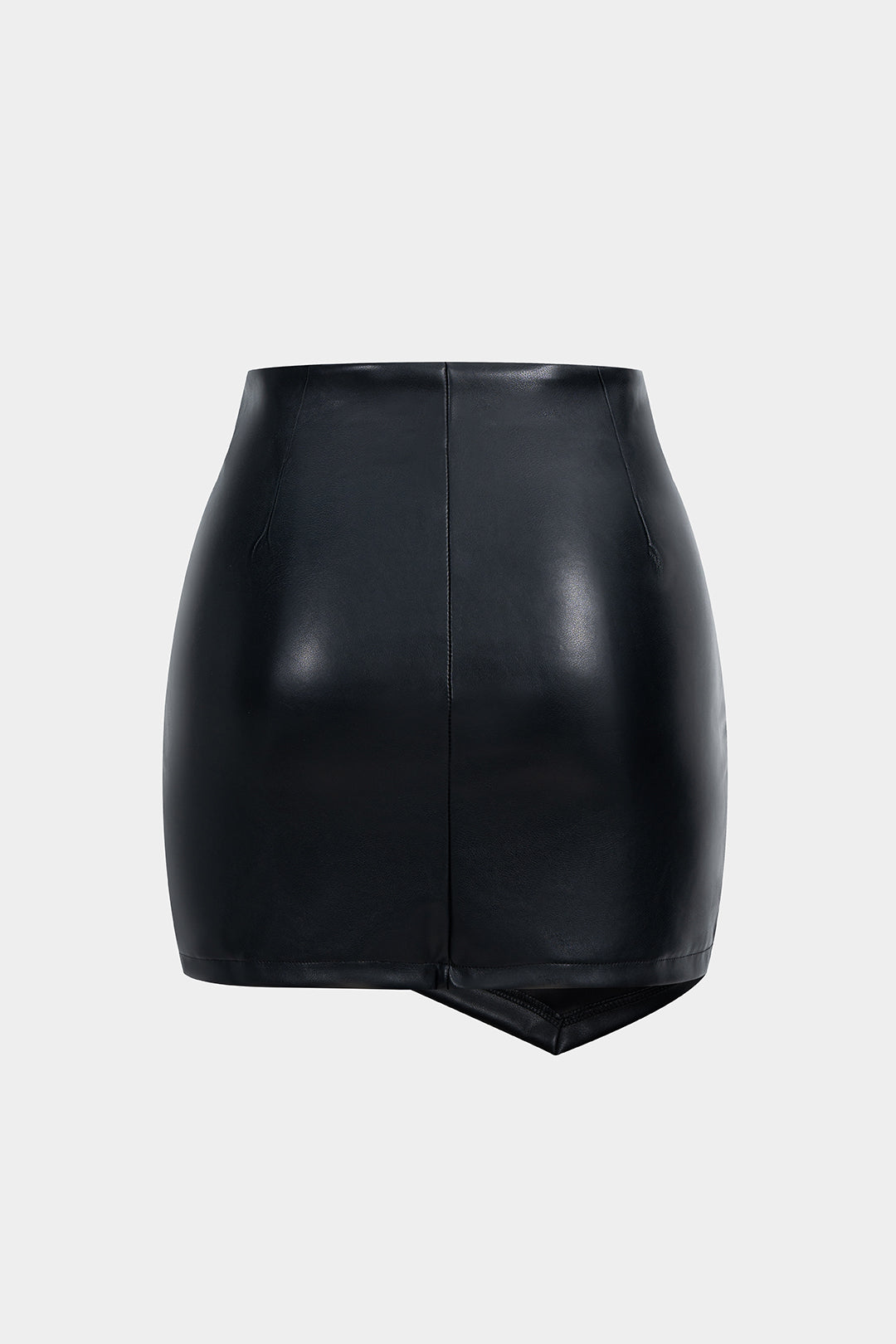 Asymmetrical Ruched Faux Leather Mini Skirt