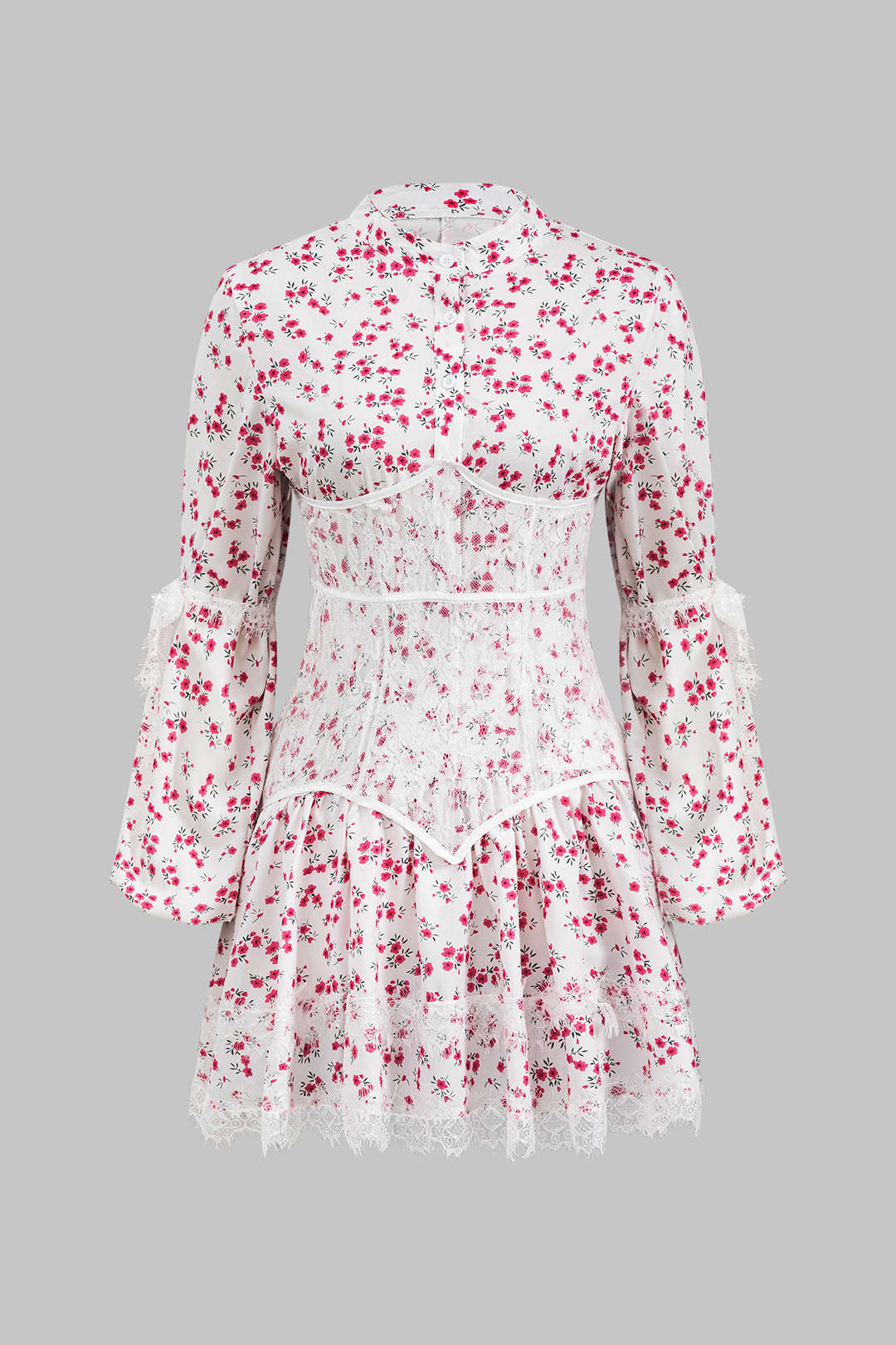 Vestido Mini De Manga Larga Con Encaje Floral Ditsy