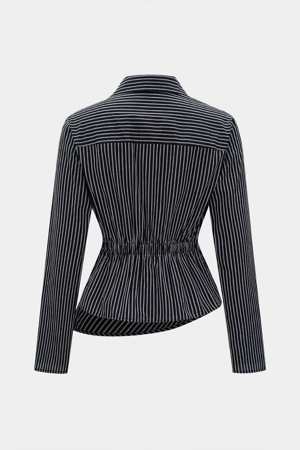 Stripes Print Asymmetrical Button Long-Sleeve Shirt