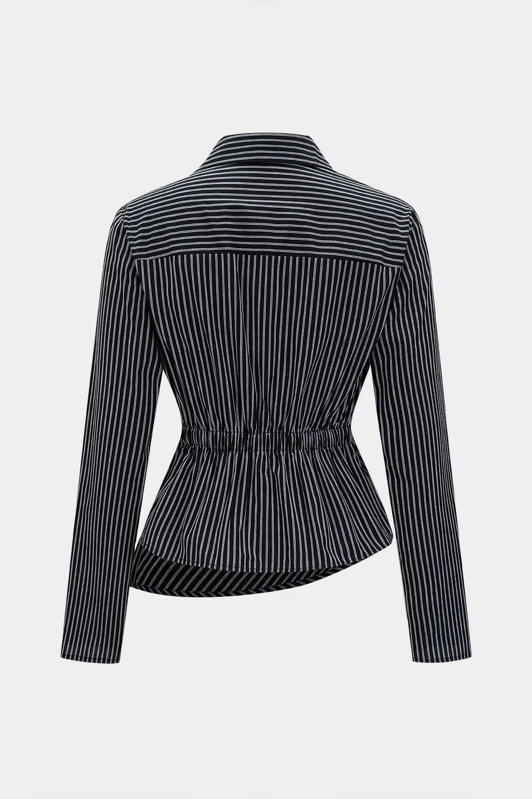 Stripes Print Asymmetrical Button Long-Sleeve Shirt