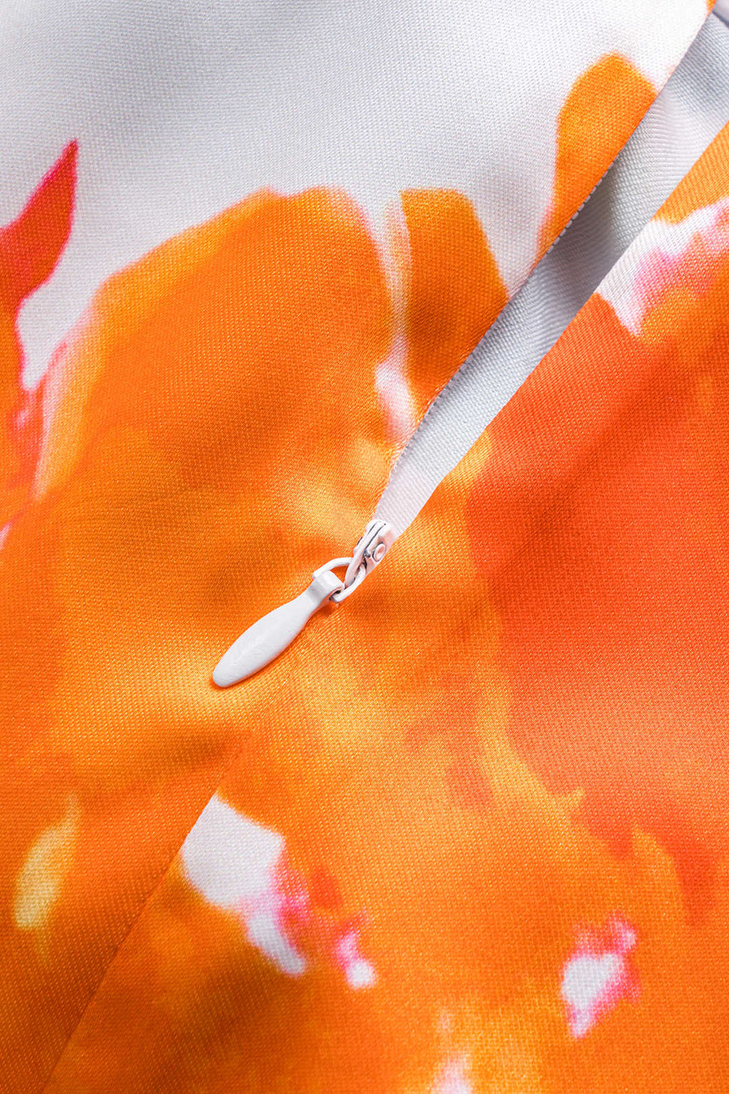 חצאית סאטן עם רוכסן וקשירה קדמית בהדפס פרחוני 