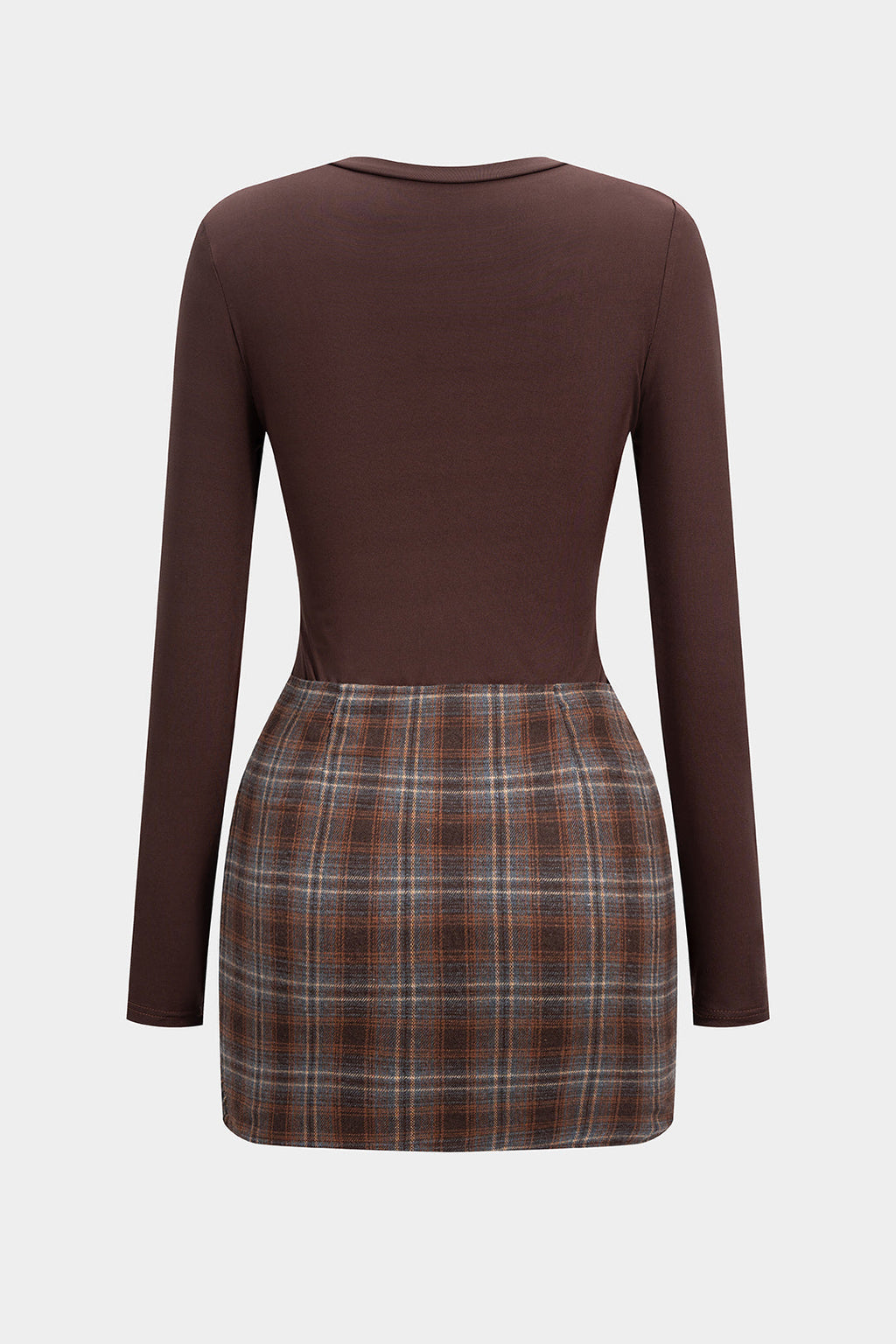 Plaid Print Patchwork Tie Front Long Sleeve Mini Dress