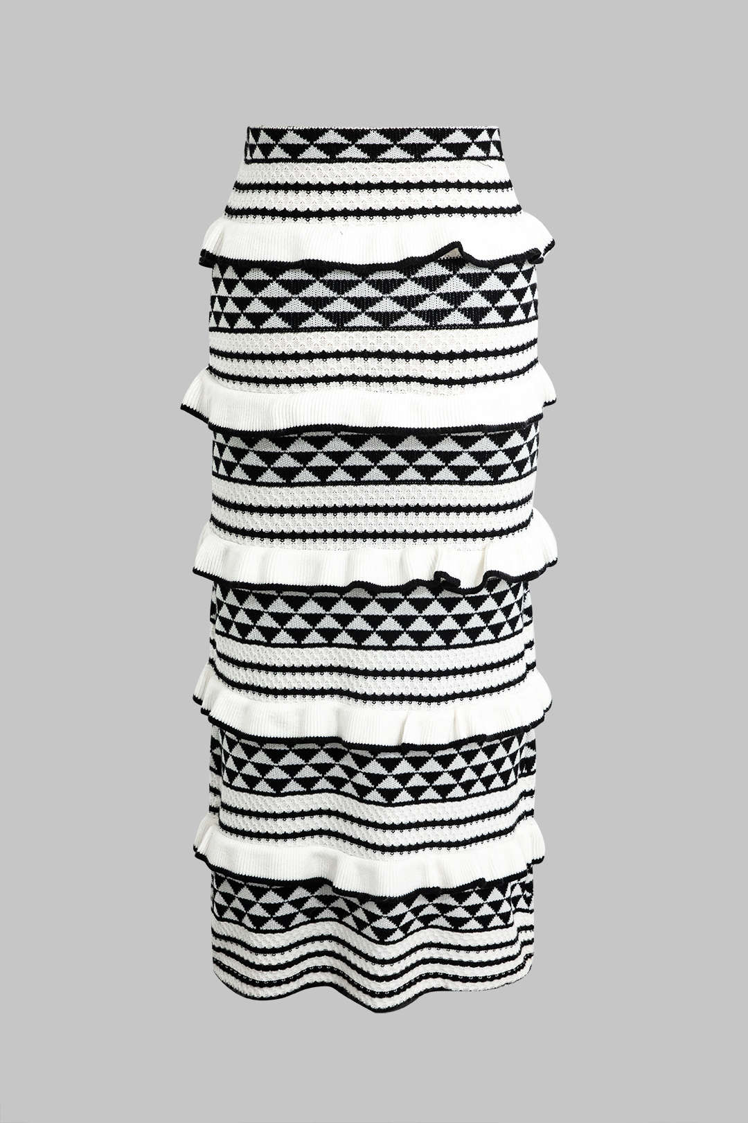 Conjunto Corsé Bandeau Rayado con Falda Midi de Volantes