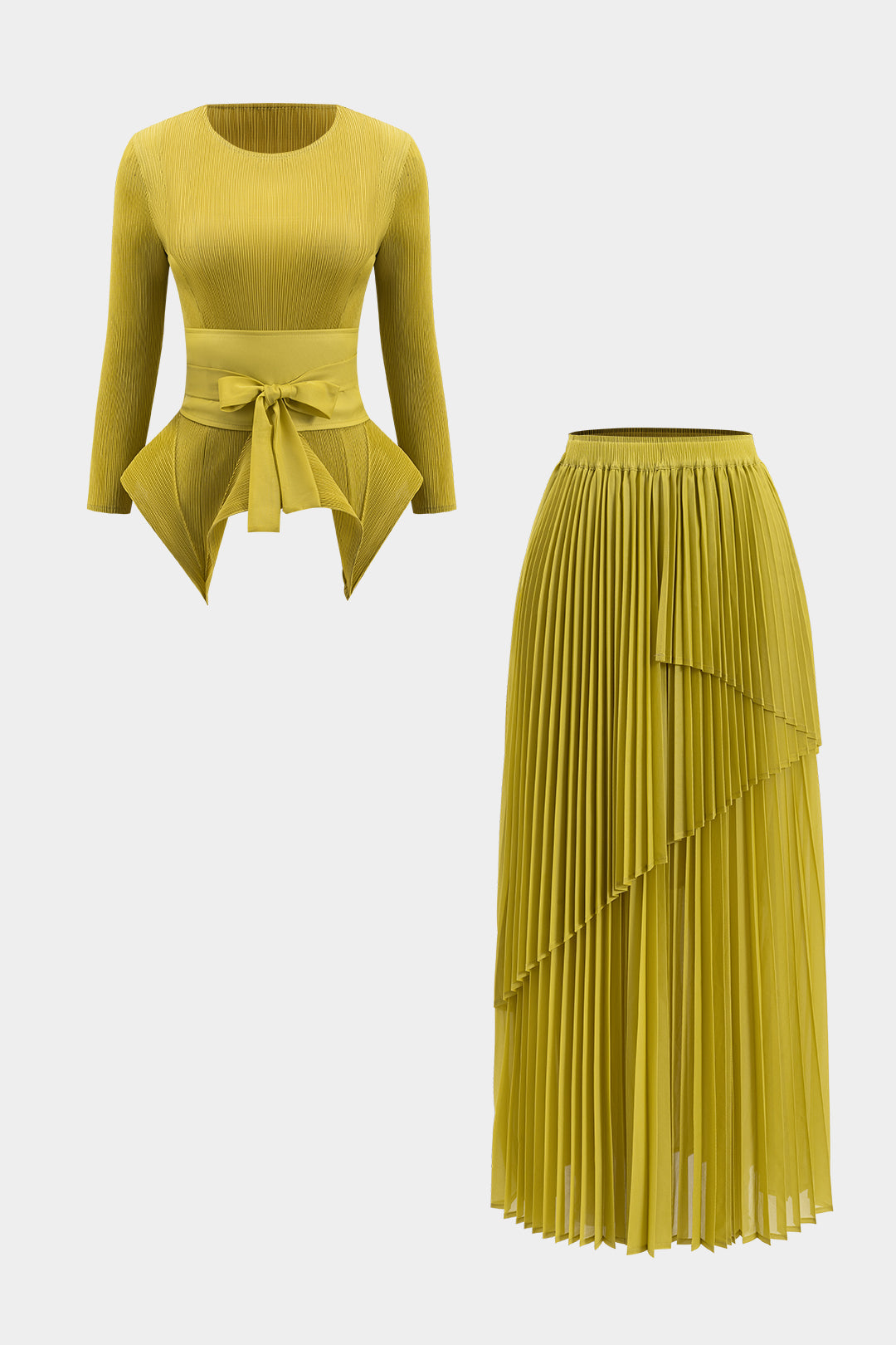 Conjunto Dos Piezas Blusa Cuello Lazo Y Falda Plisada