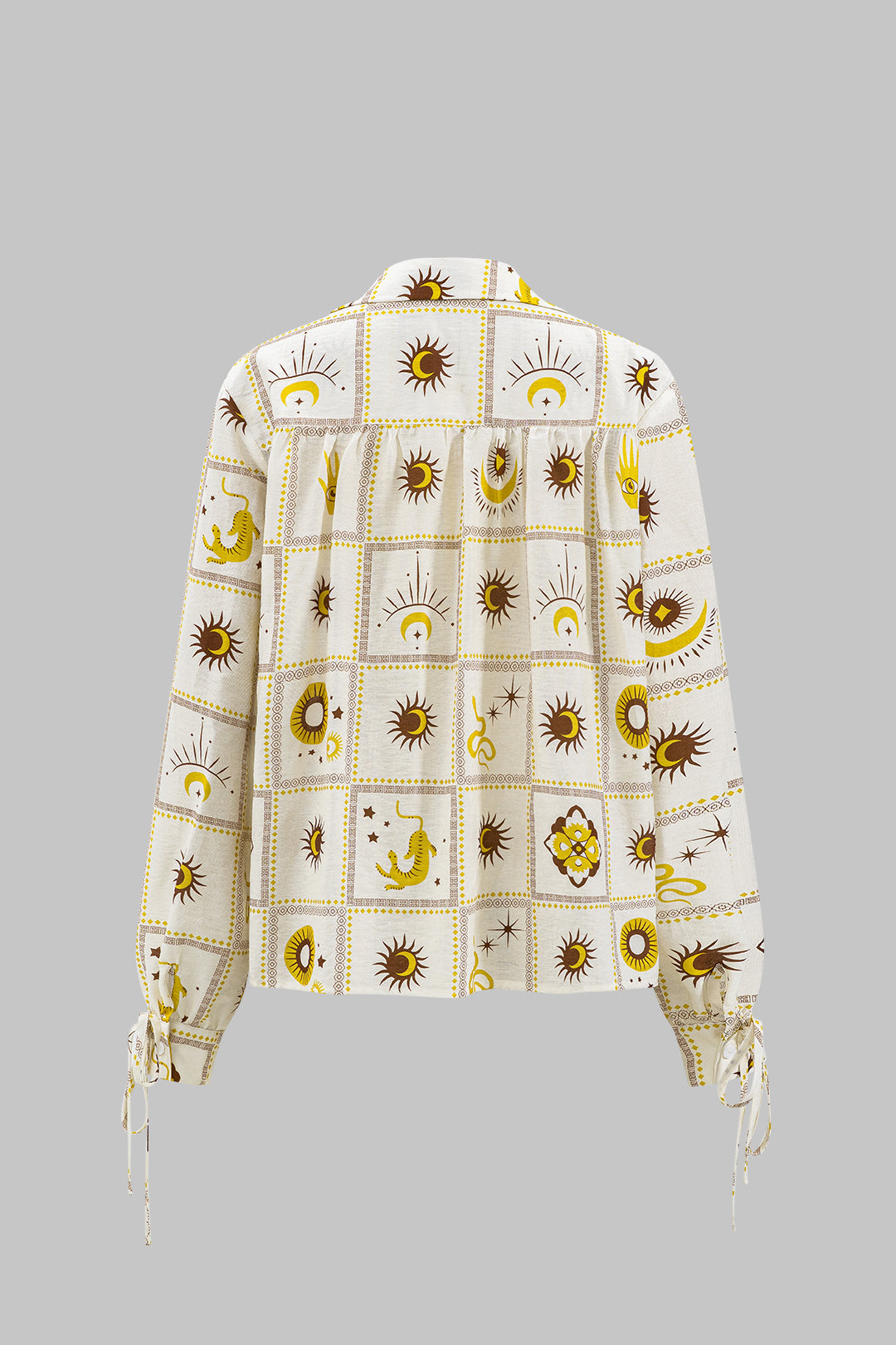 חולצה ארוכת שרוולים עם הדפס גלקסי גיאומטרי וקשירה מלפנים 