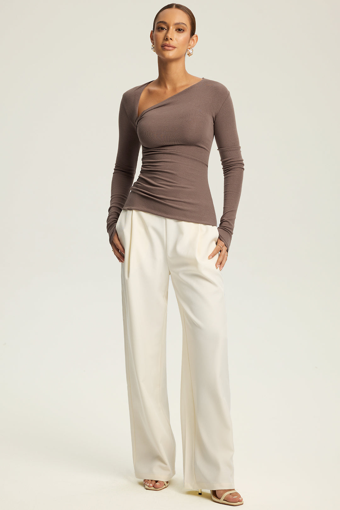 Ruched Asymmetrical Long-Sleeve Top