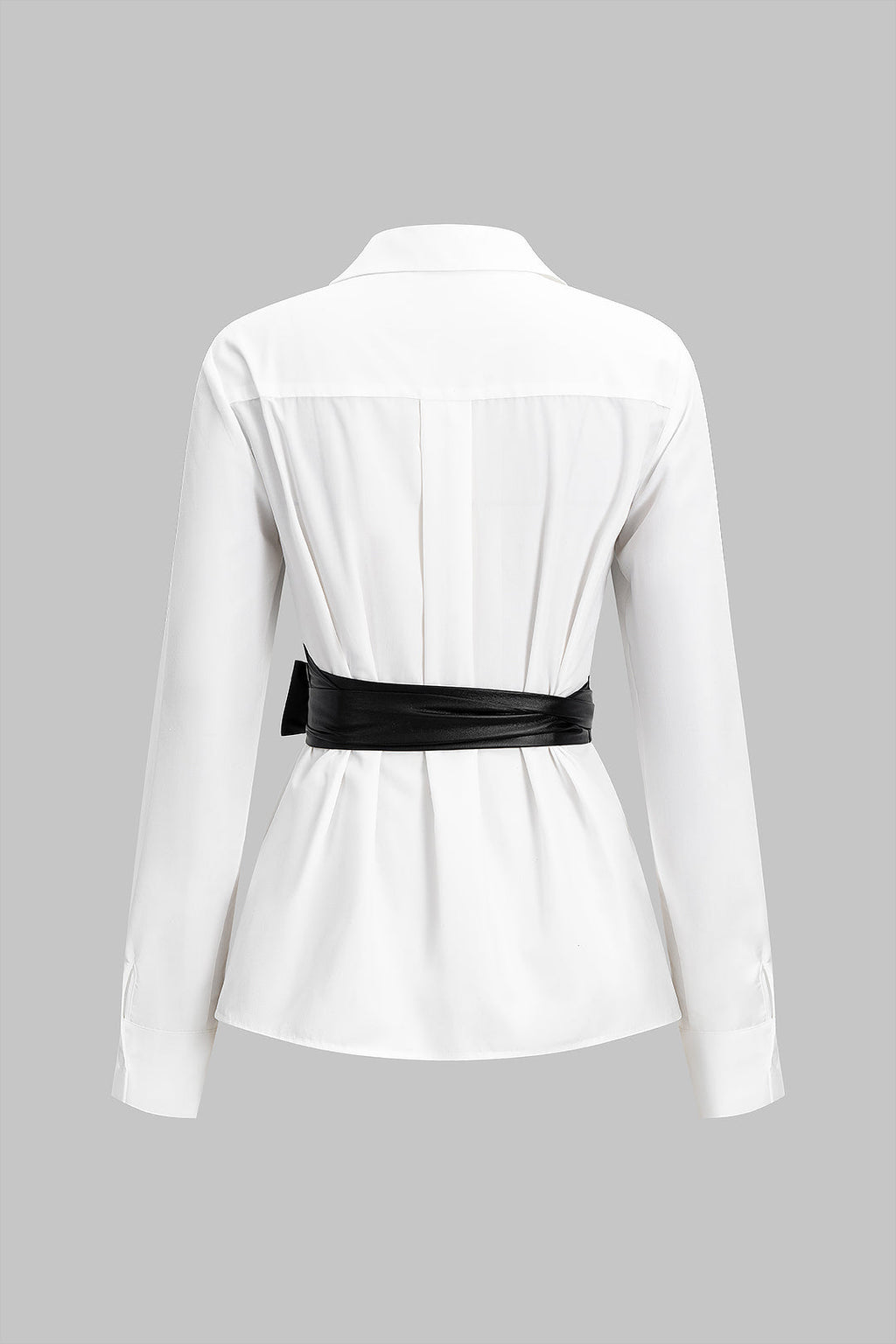 חולצה ארוכת שרוולים עם קשירה בגב הדמוי עור 