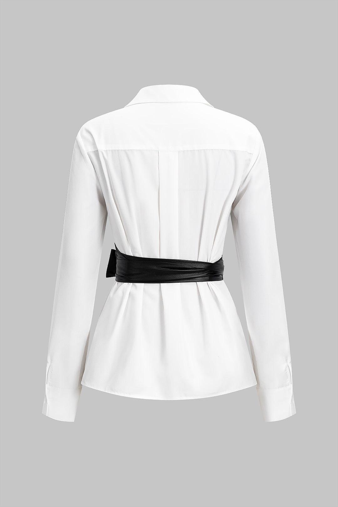 חולצה ארוכת שרוולים עם קשירה בגב הדמוי עור 