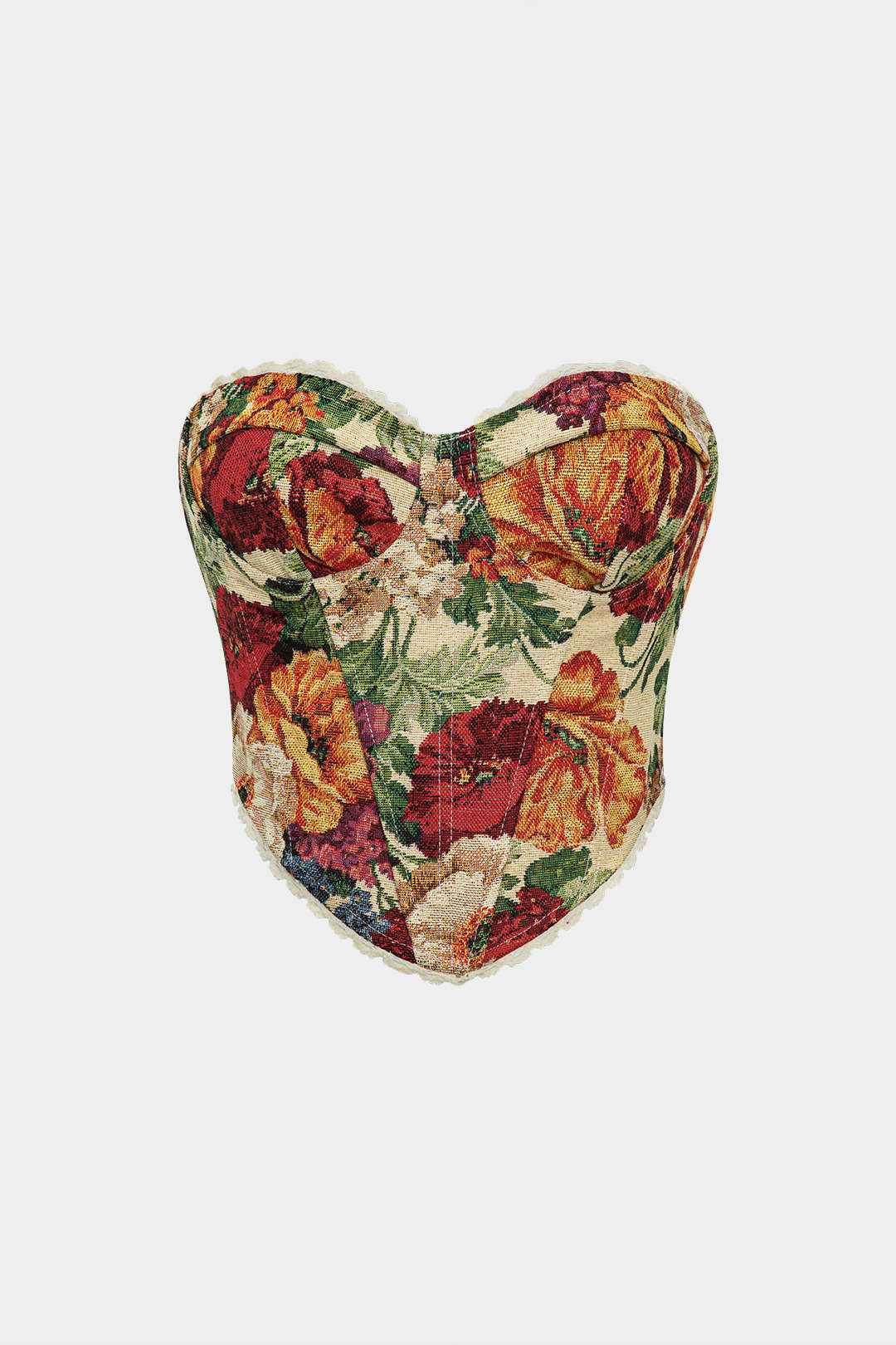 Top Tubo Floral Retro Ligero Con Lazo Delantero Para Mujer