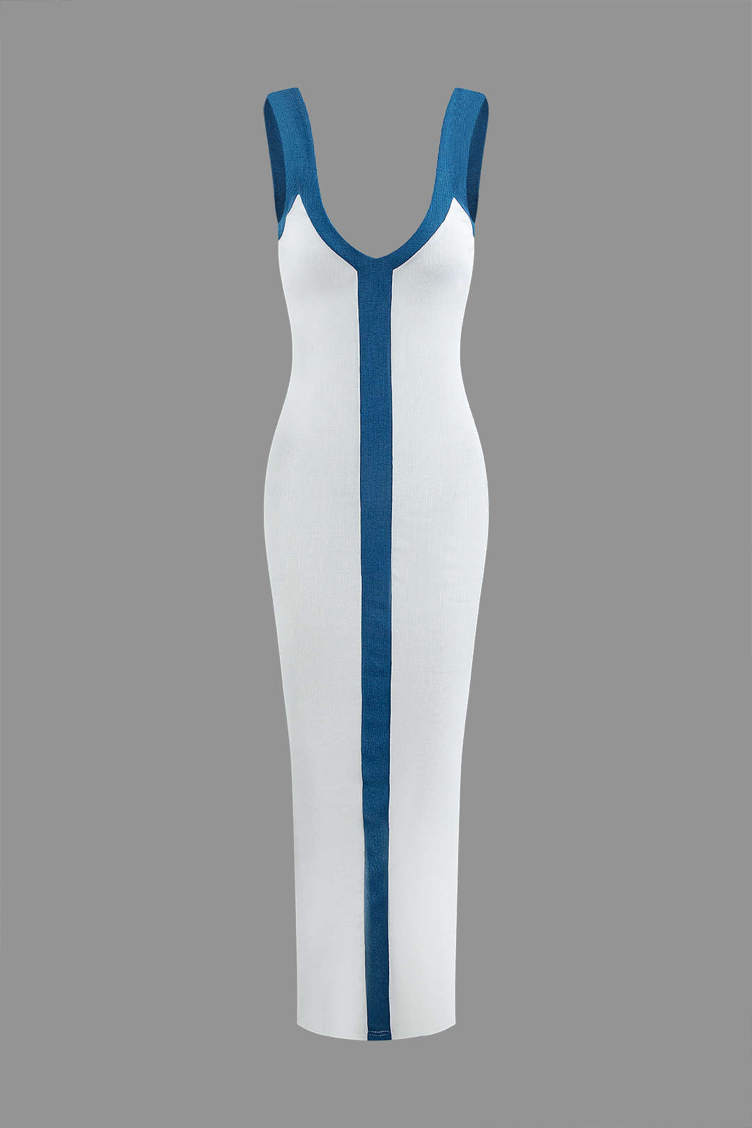 Vestido Maxi Color Block Con Escote En V Y Ribbed Elegante