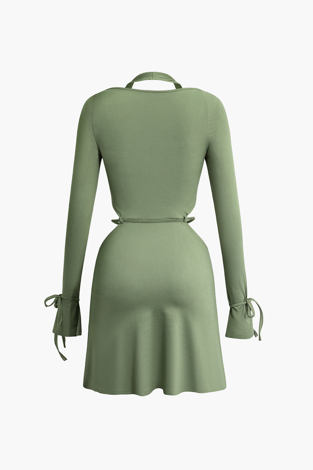 Square Neck Halter Tie Bell Sleeve Mini Dress