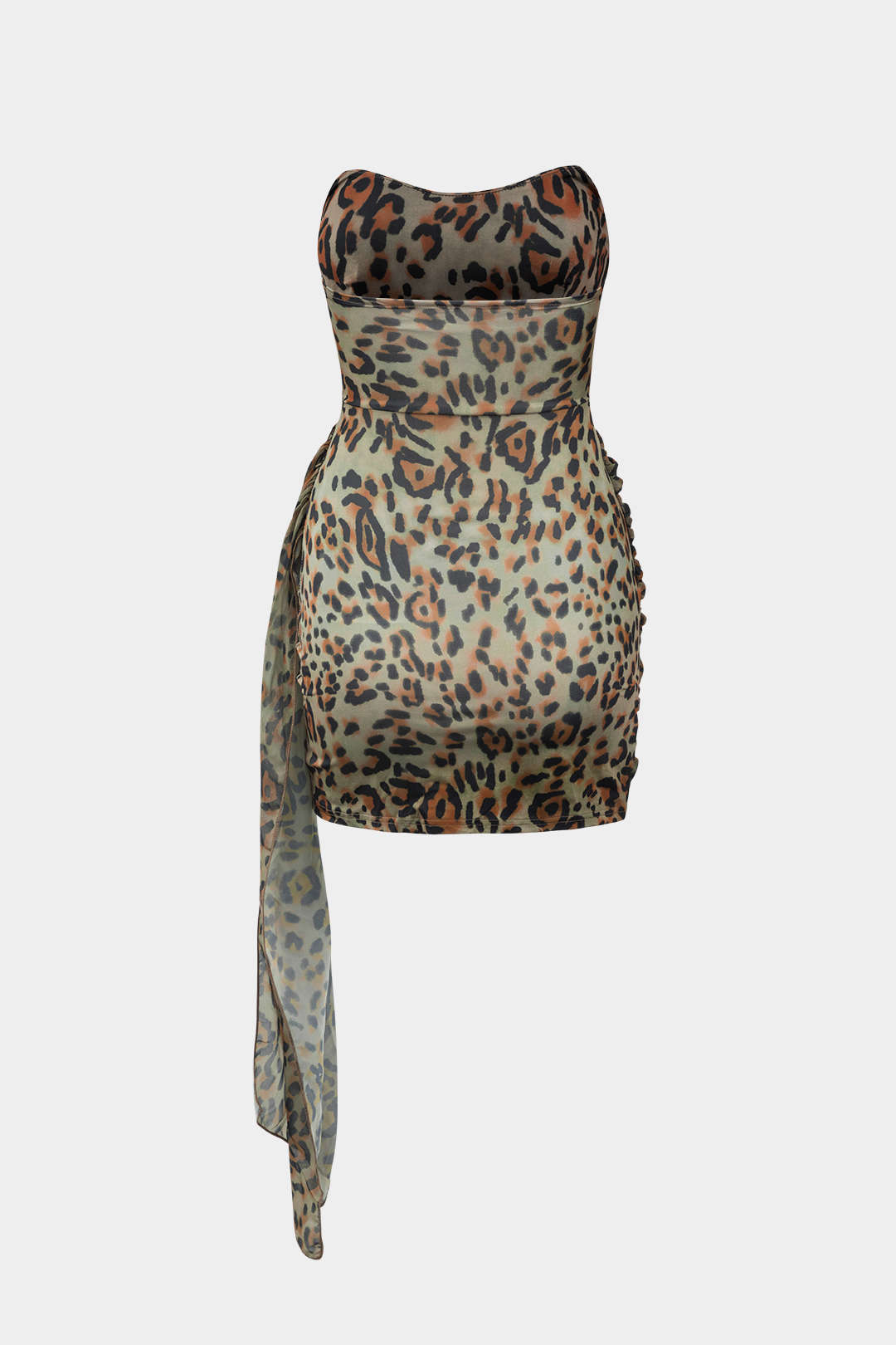 Vestido Mini Floral Envolvente Sin Tirantes Fruncido