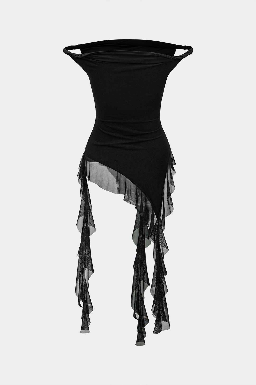 Blusa Ligera De Malla Con Volantes Asimétrica Sin Mangas