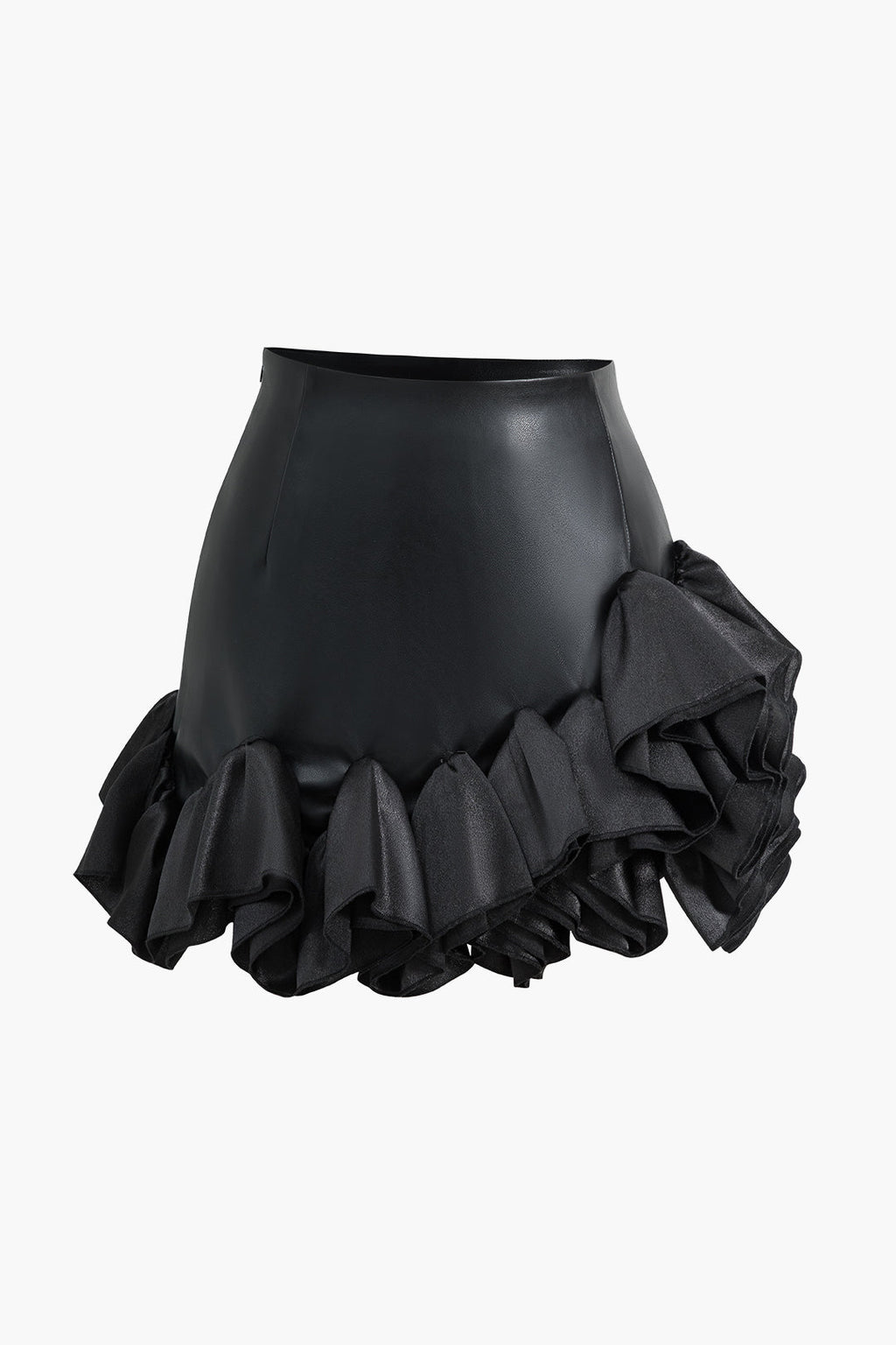 Falda Mini Cuero Sintético Con Volantes Silueta Elegante