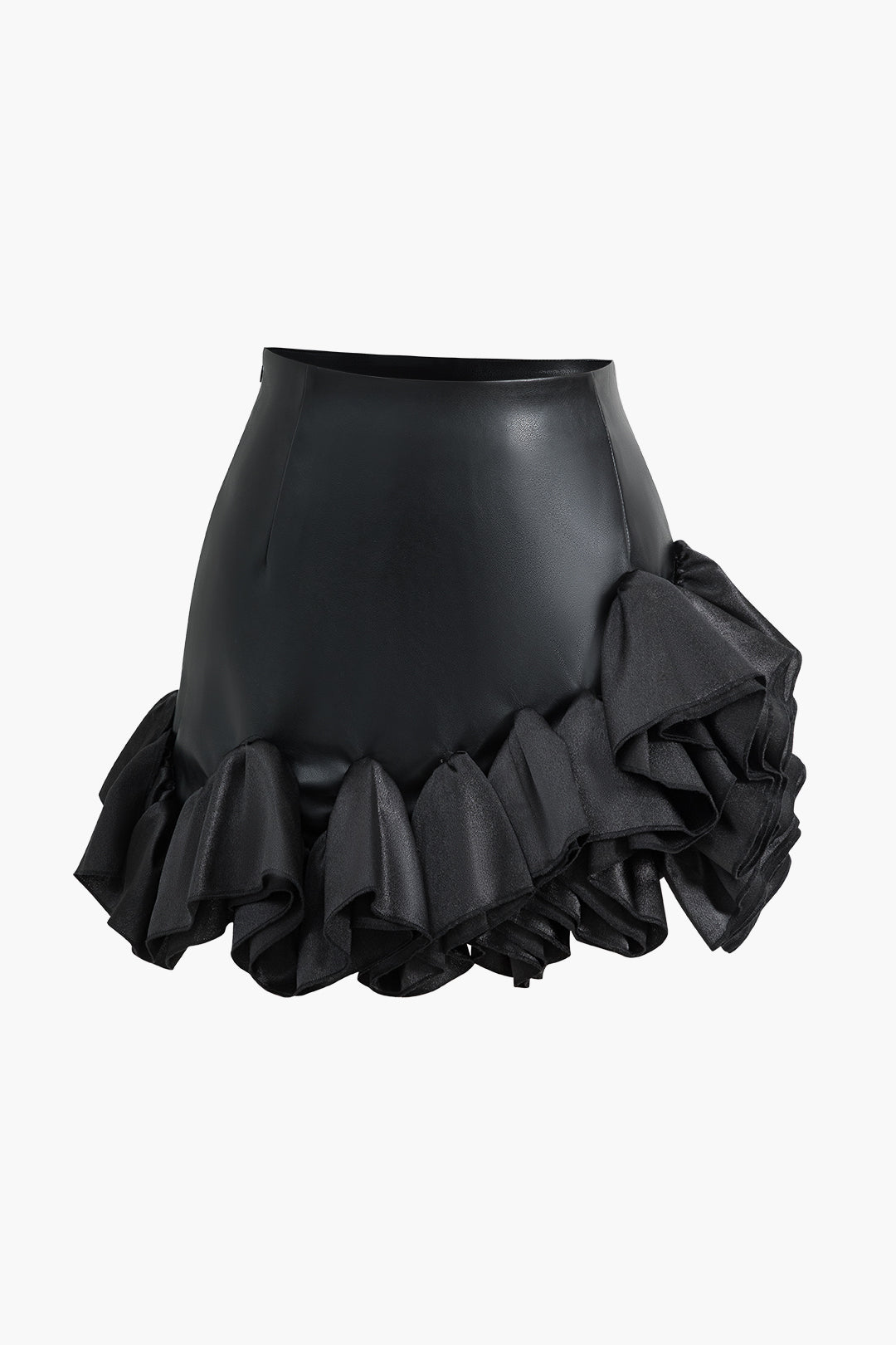 Falda Mini Cuero Sintético Con Volantes Silueta Elegante