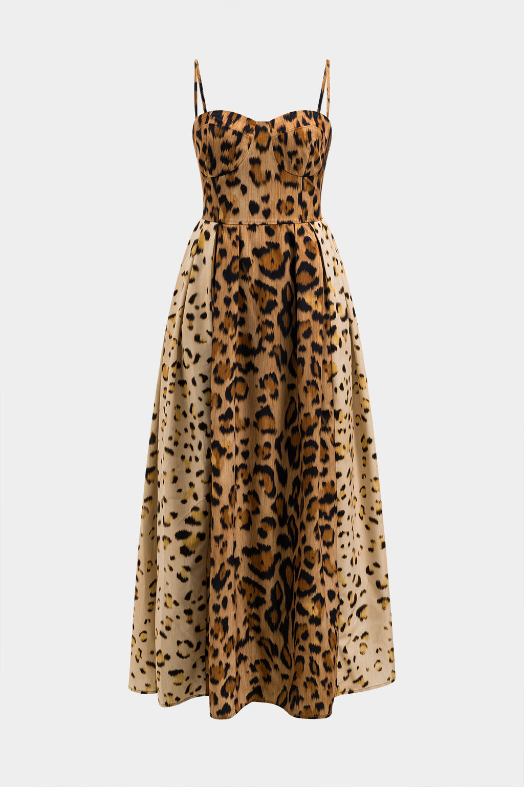 Vestido Midi Satén Con Bustier Arrugado Estampado Leopardo