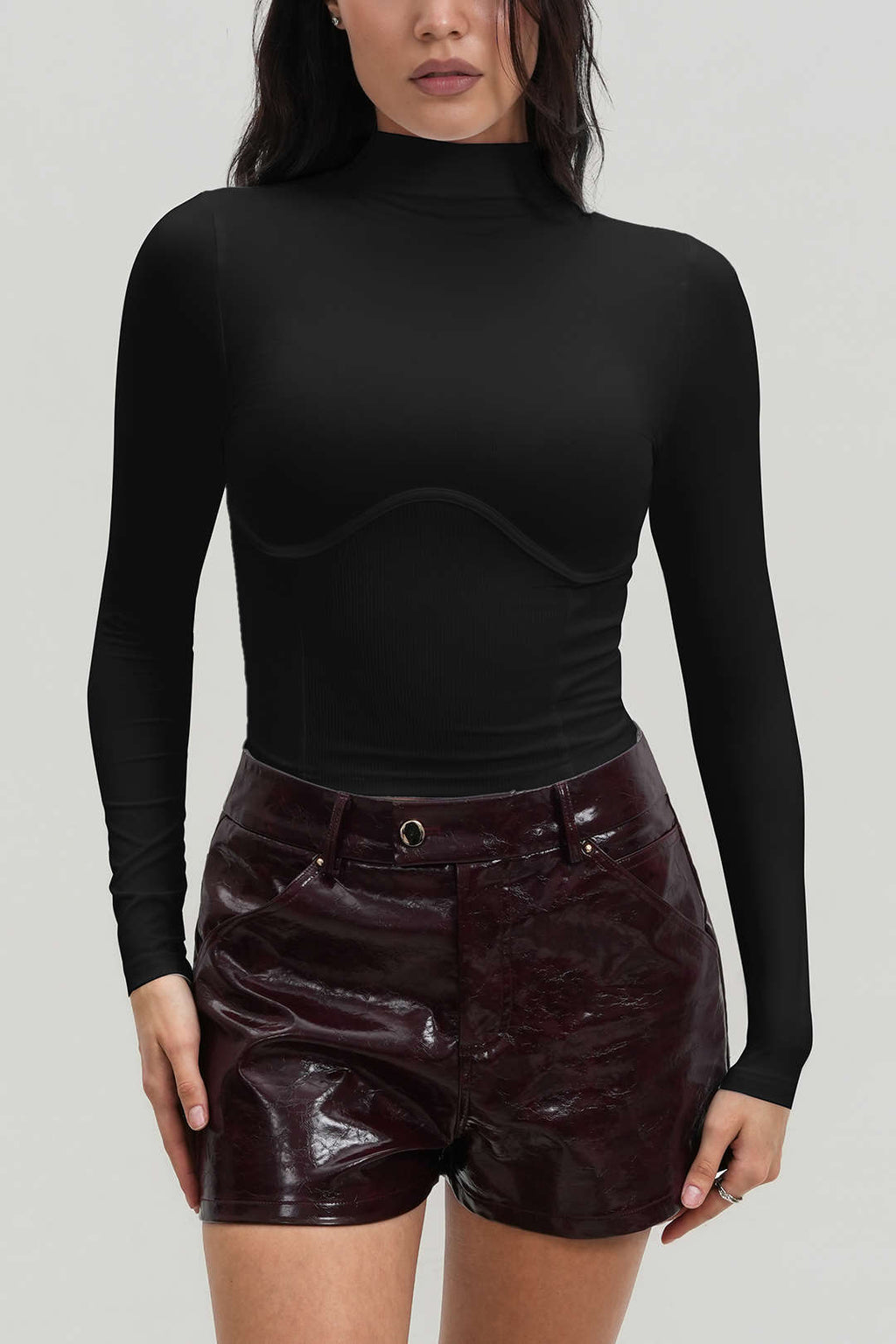 Solid Bustier Long Sleeve Top