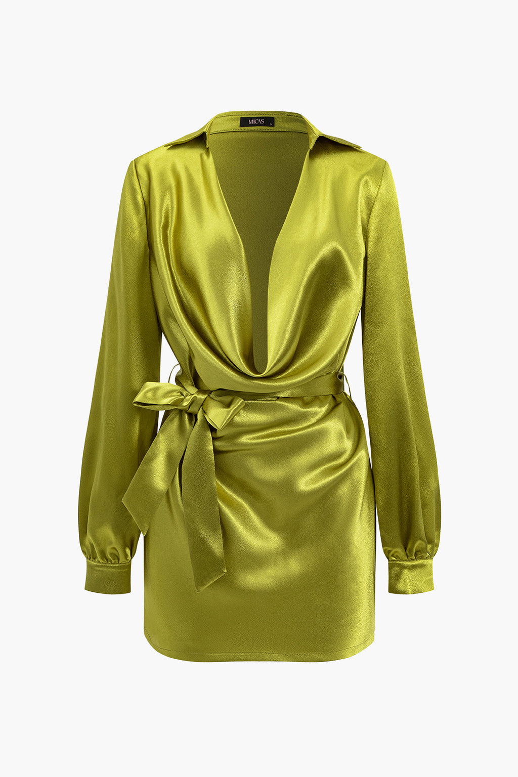 שמלת מיני עם קשירה קדמית וצווארון קפלים וחגורה 