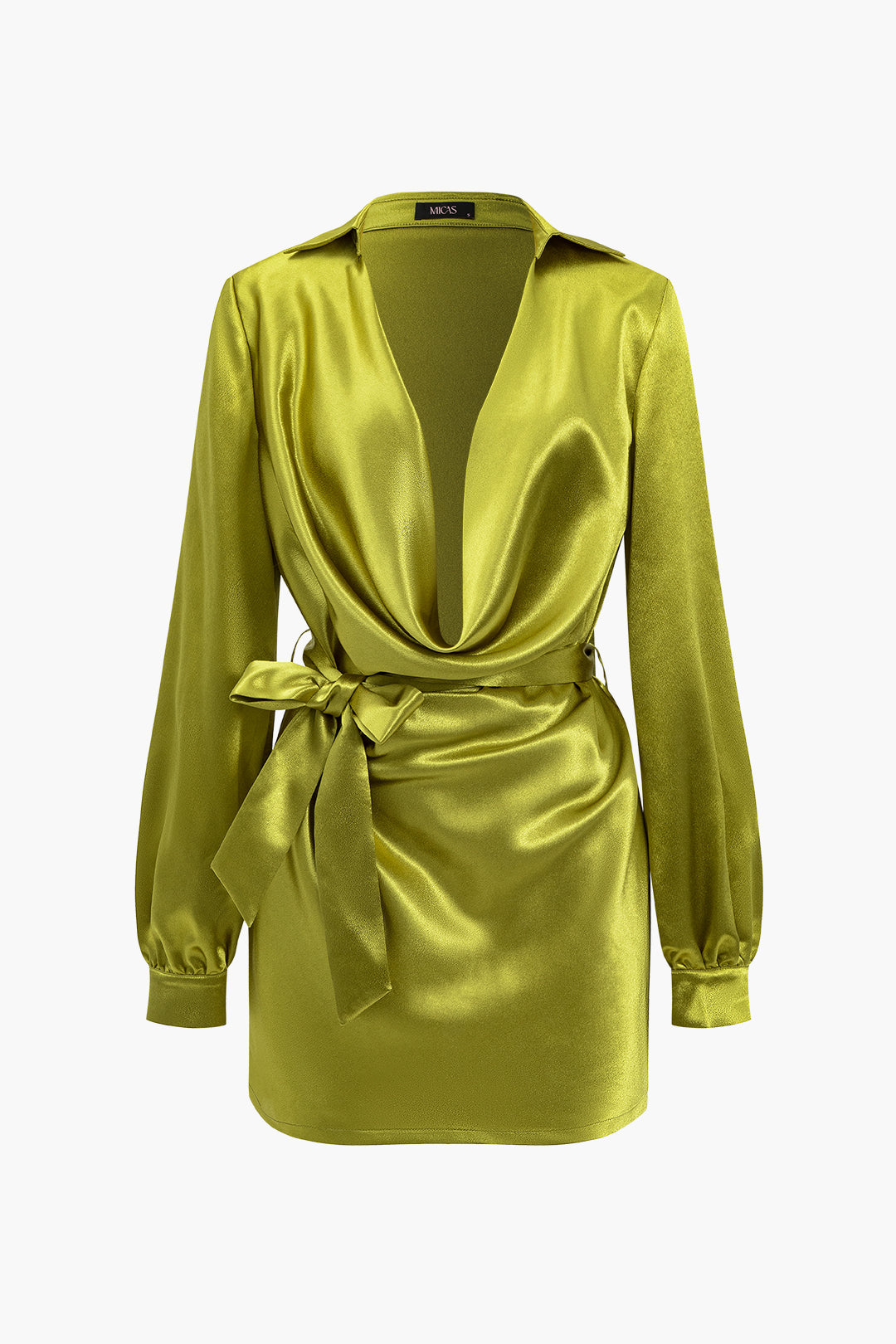 שמלת מיני עם קשירה קדמית וצווארון קפלים וחגורה 